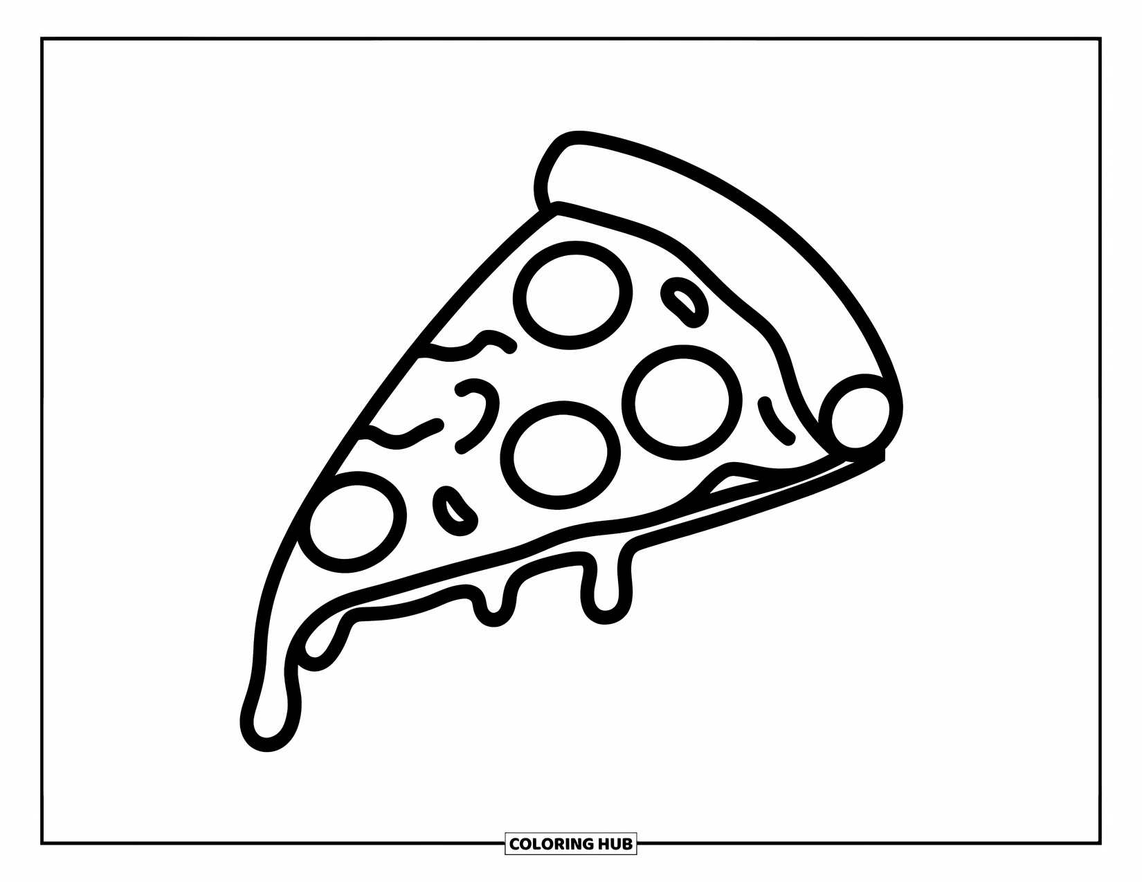 Coloriage d'aliments pour enfants : une part de pizza avec du fromage dégoulinant et de gros pepperonis