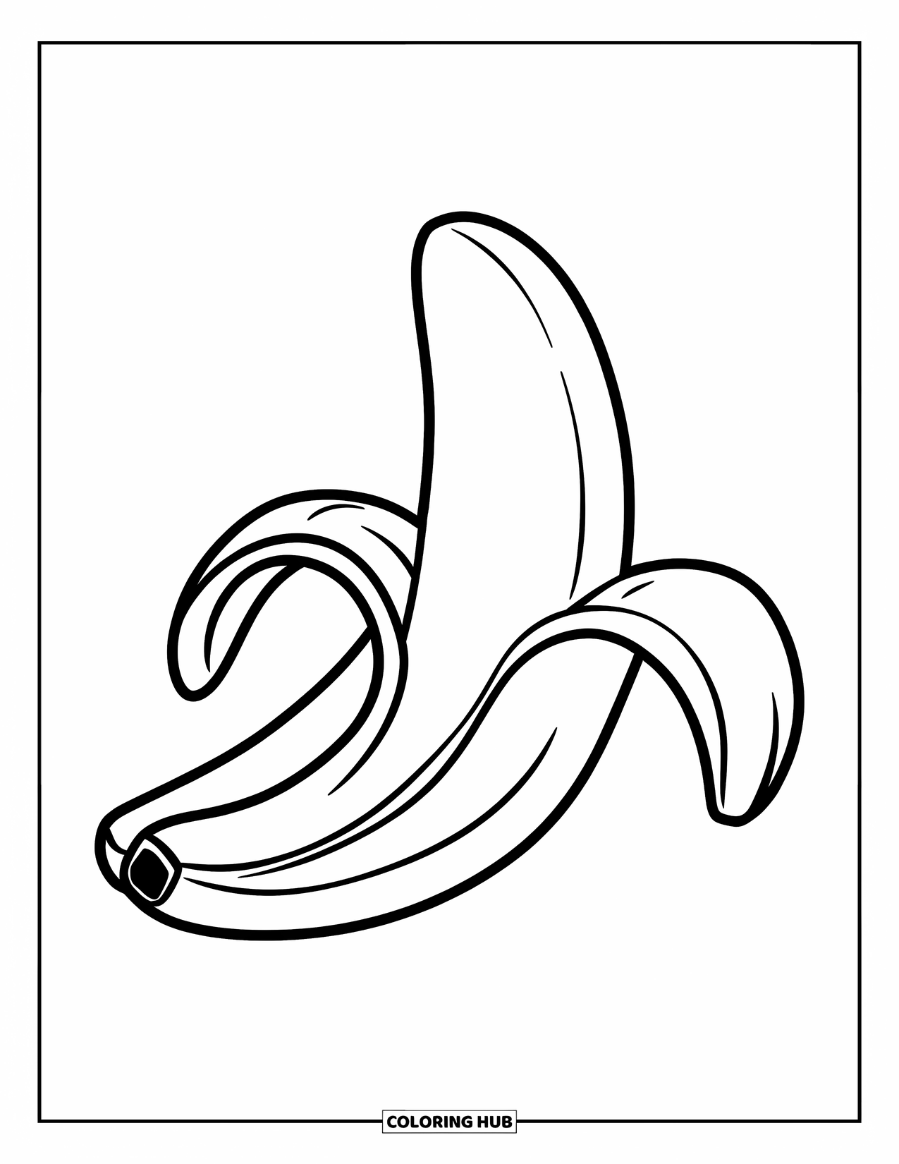Coloriage d'aliments pour enfants : Banane souriante pelée à moitié avec un visage heureux
