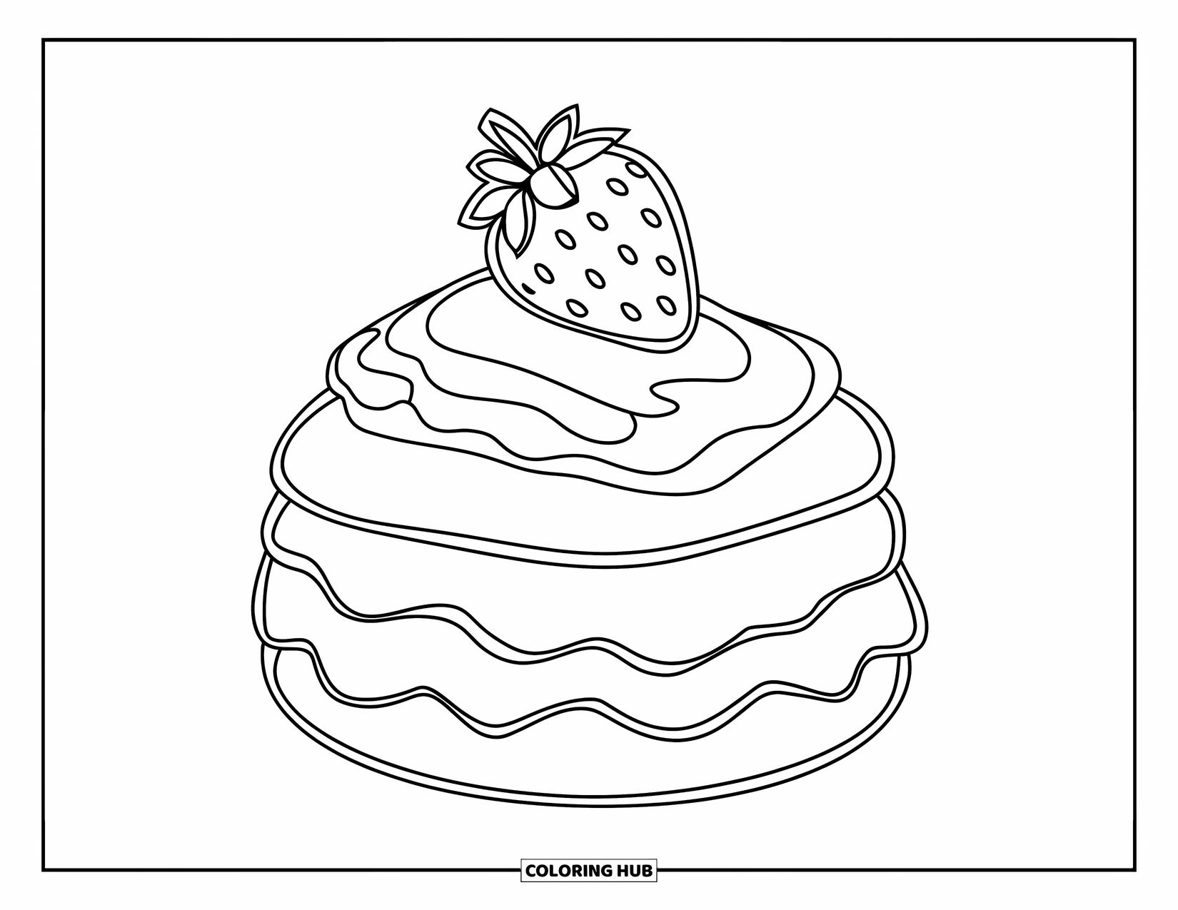 Coloriage d'aliments pour enfants : Shortcake aux fraises garni de glaçage et d'une seule fraise