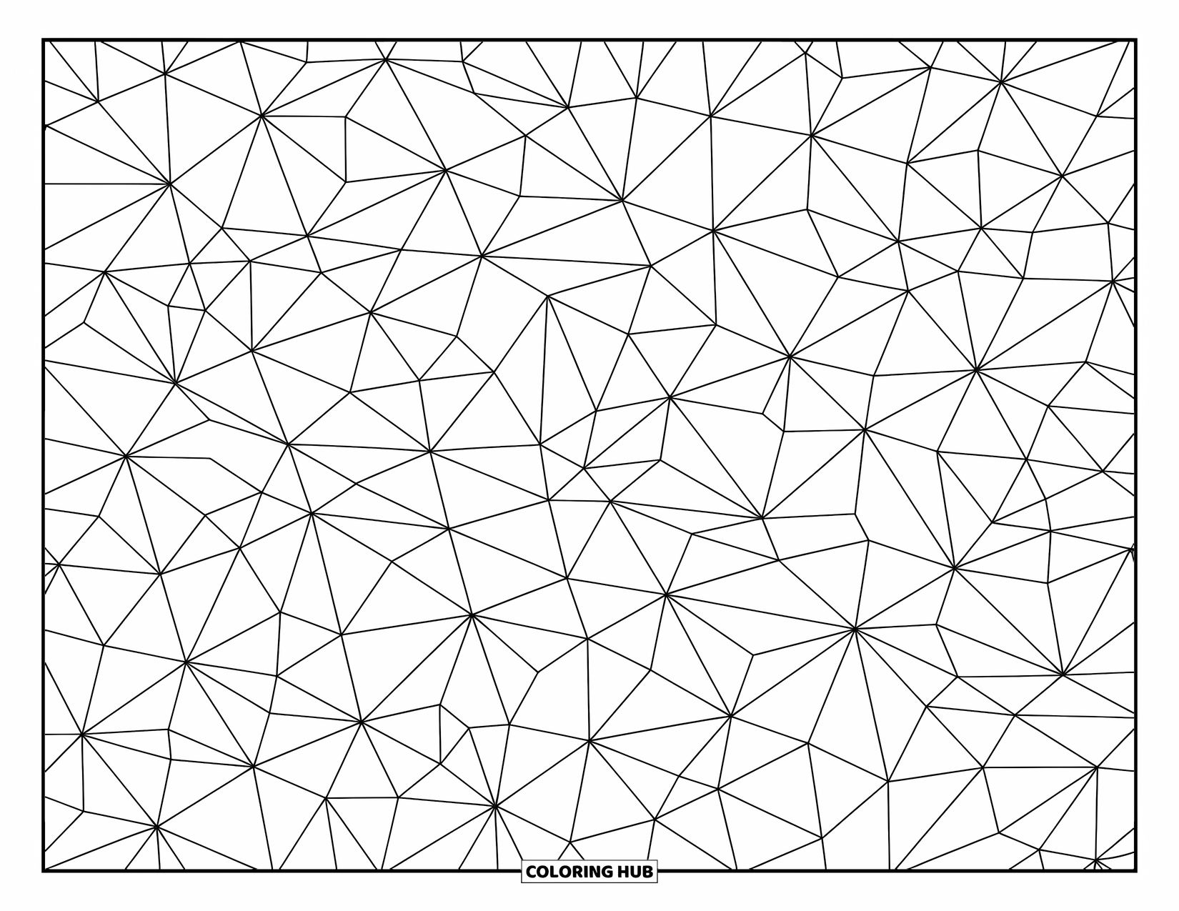 Geometric Coloring Page for Adults: Polygons gradually shift shape in a seamless, flowing geometric transformation