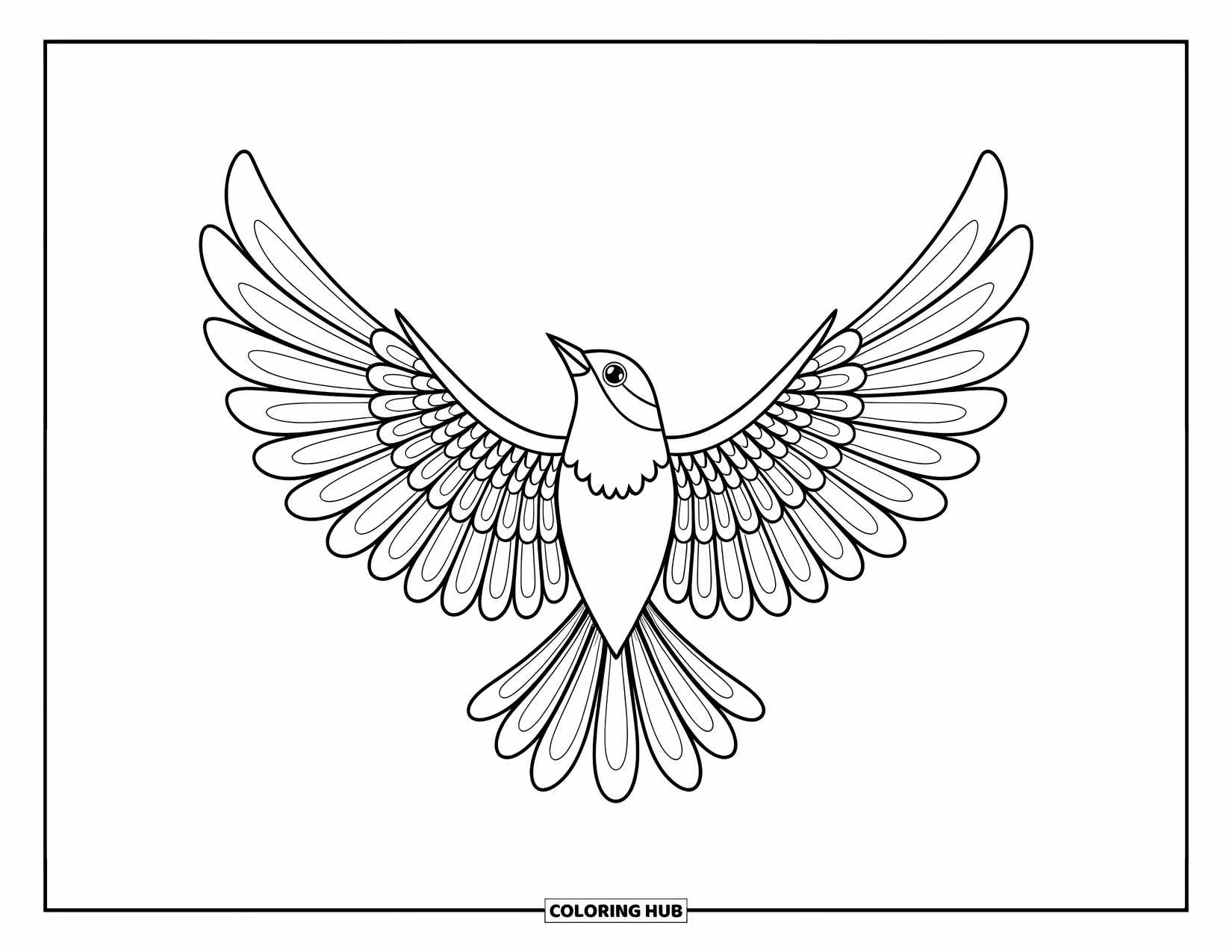Geometric Coloring Page for Kids: A bird glides through the sky with symmetrical wing patterns and gentle curves