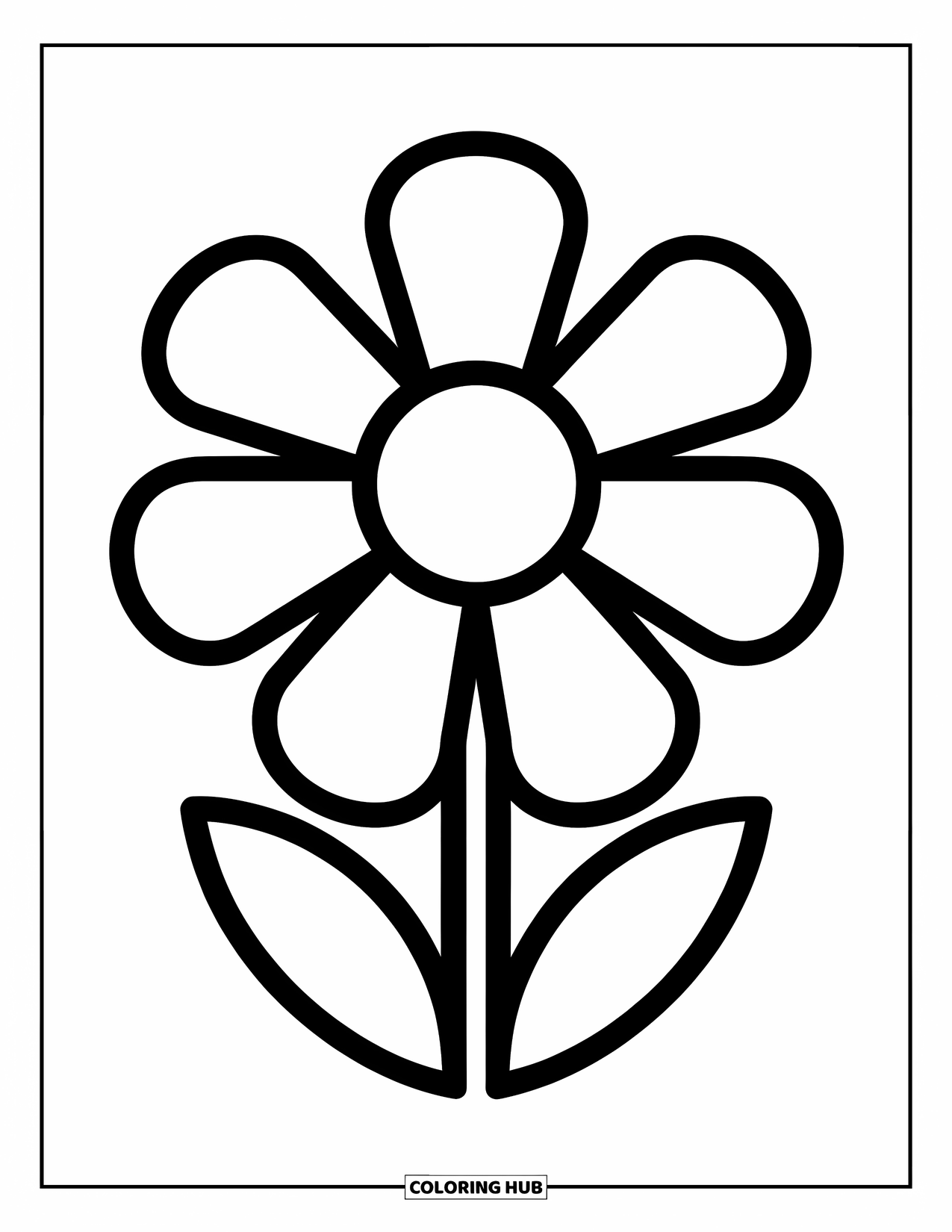 Geometric Coloring Page for Kids: A cheerful flower with big oval and triangle petals stands tall