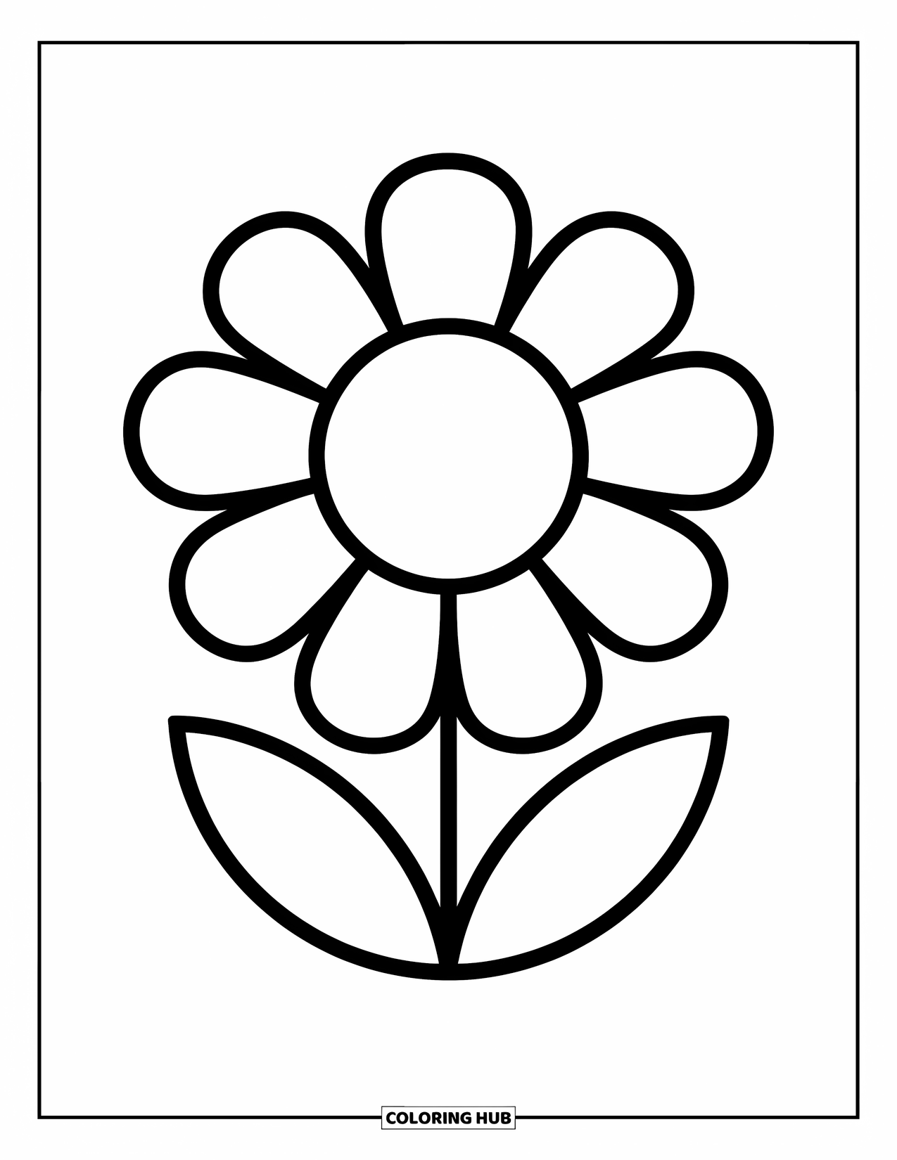 Geometric Coloring Page for Kids: Big petal shapes form a fun, friendly flower full of joy