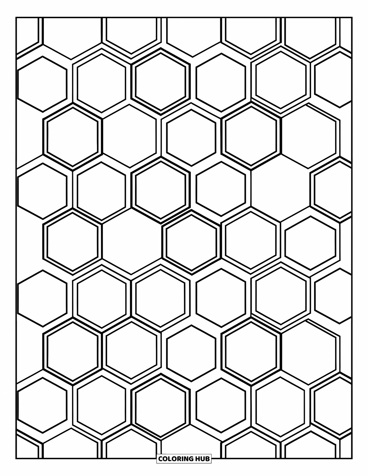 Geometric Coloring Page for Kids: Large hexagons in neat rows invite little hands to get creative