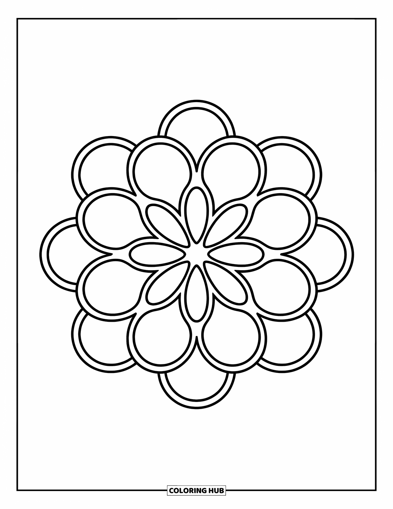 Geometric Coloring Page for Kids: Linked circles and ovals create a sweet and simple flower-style mandala