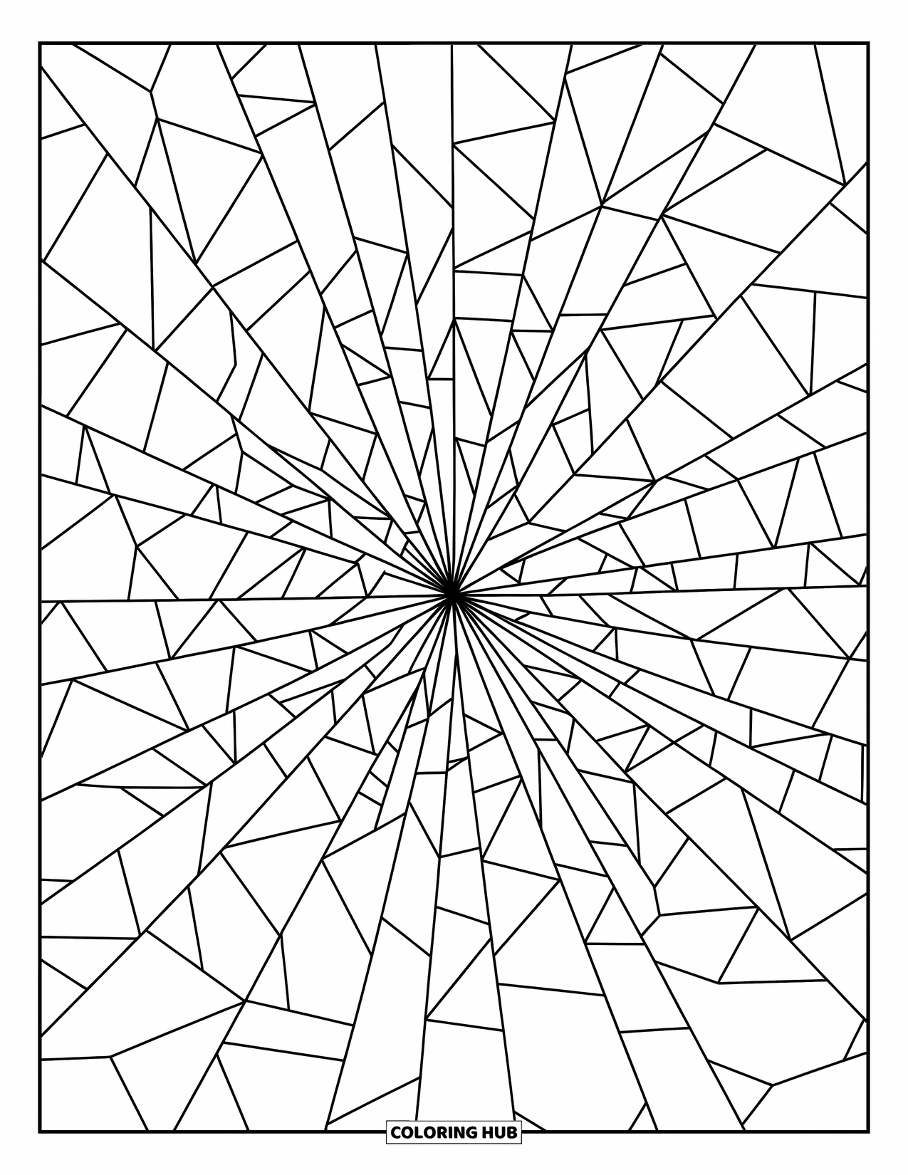 Geometric Coloring Page for Kids: Scattered shards and polygons create a striking glass-like pattern