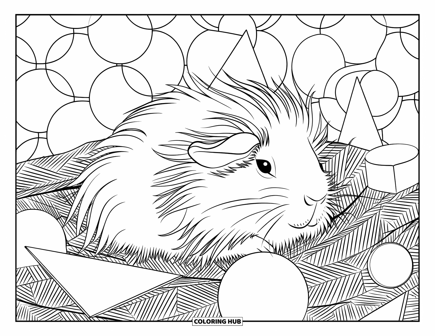 Desenho de Porquinho-da-Índia para Adultos: Porquinho-da-índia de chapéu cochila em lã macia com formas em camadas ao redor