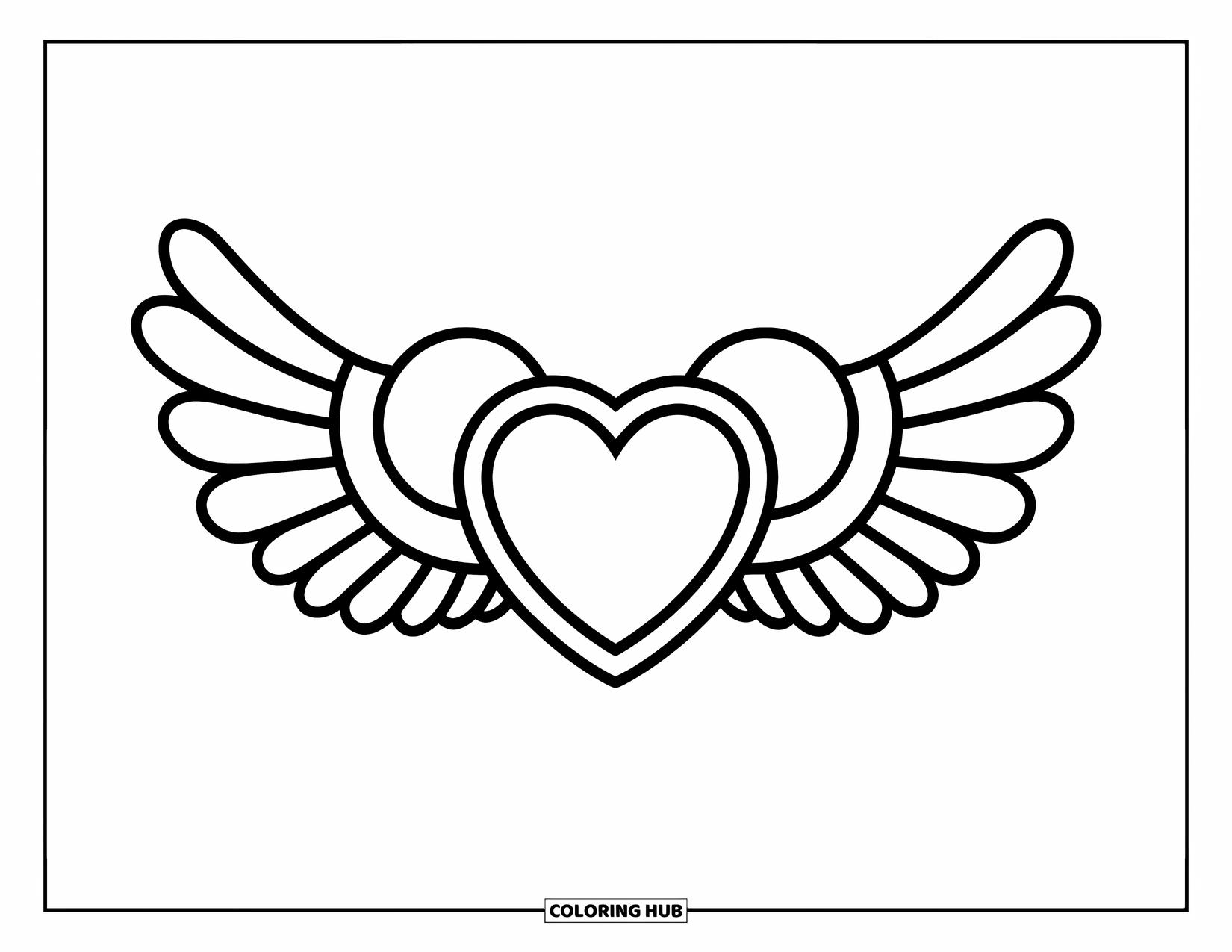 Herz Ausmalbild für Kinder: Ein geflügeltes Herz mit einfachen Umrissen und einem fröhlichen Aussehen für Vorschulkinder