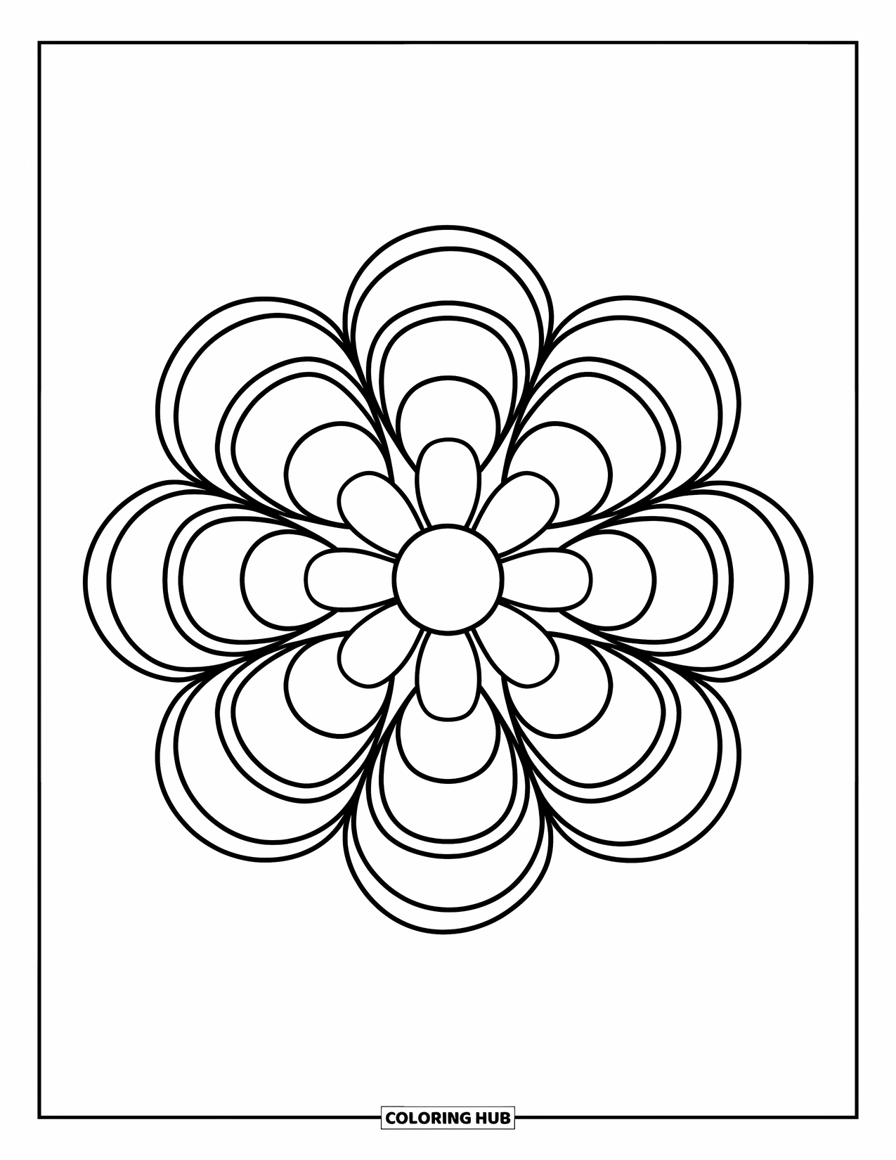 Desenho Hippie para Colorir para Crianças: Uma mandala alegre com grandes pétalas e círculos feita para as mãozinhas aproveitarem