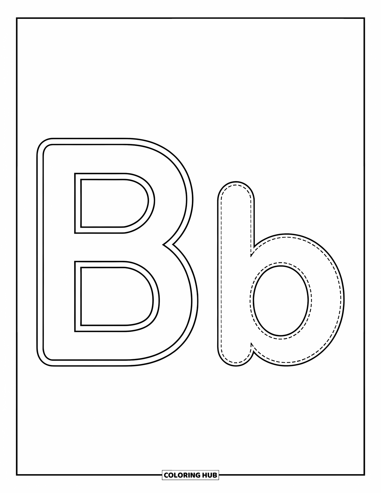 Letter B Coloring Page for Kids: Dotted B above dotted b for easy preschool tracing