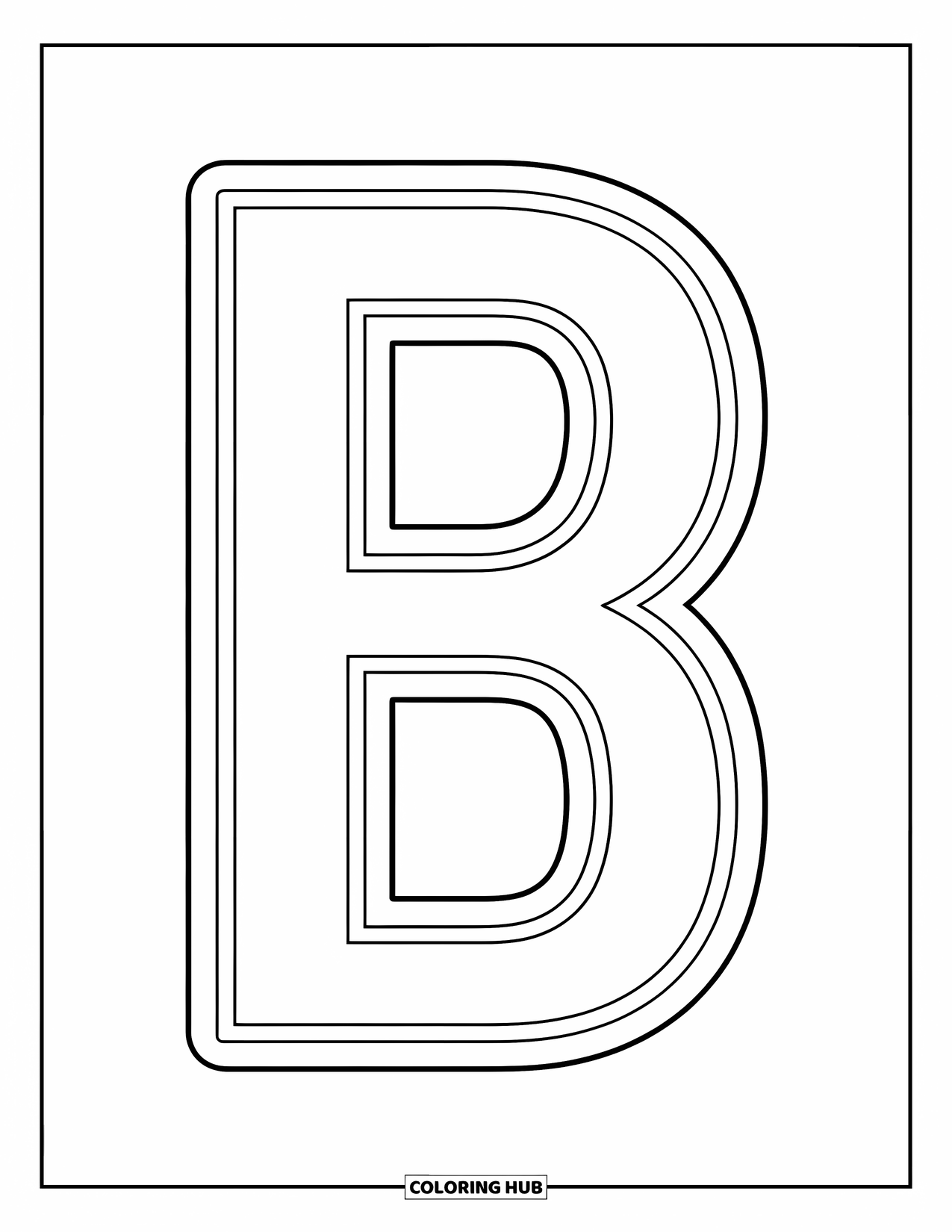 Letter B Coloring Page for Kids: Large B in bold lines, simple and cheerful for preschoolers