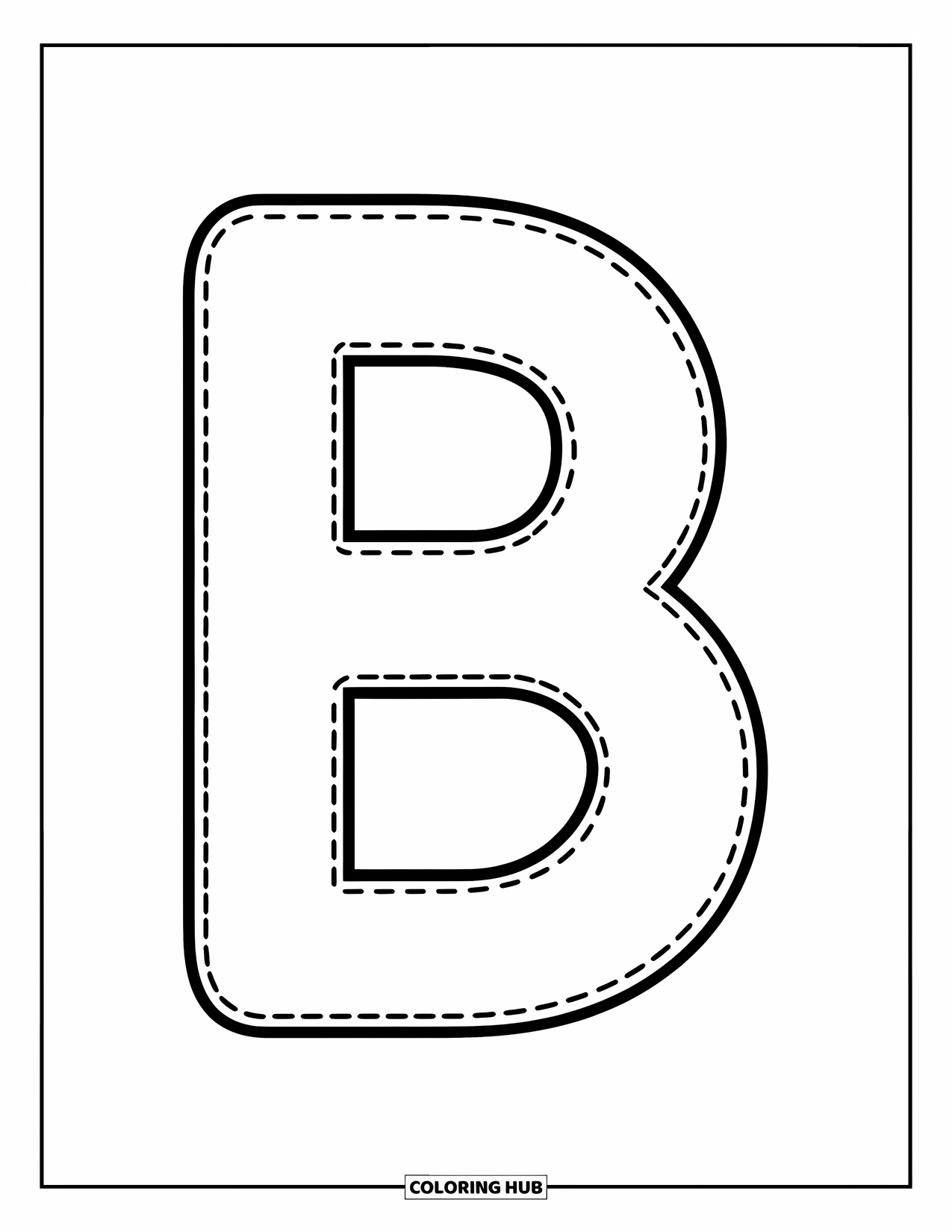 Letter B Coloring Page for Kids: Large uppercase B with dotted lines, simple and fun to follow