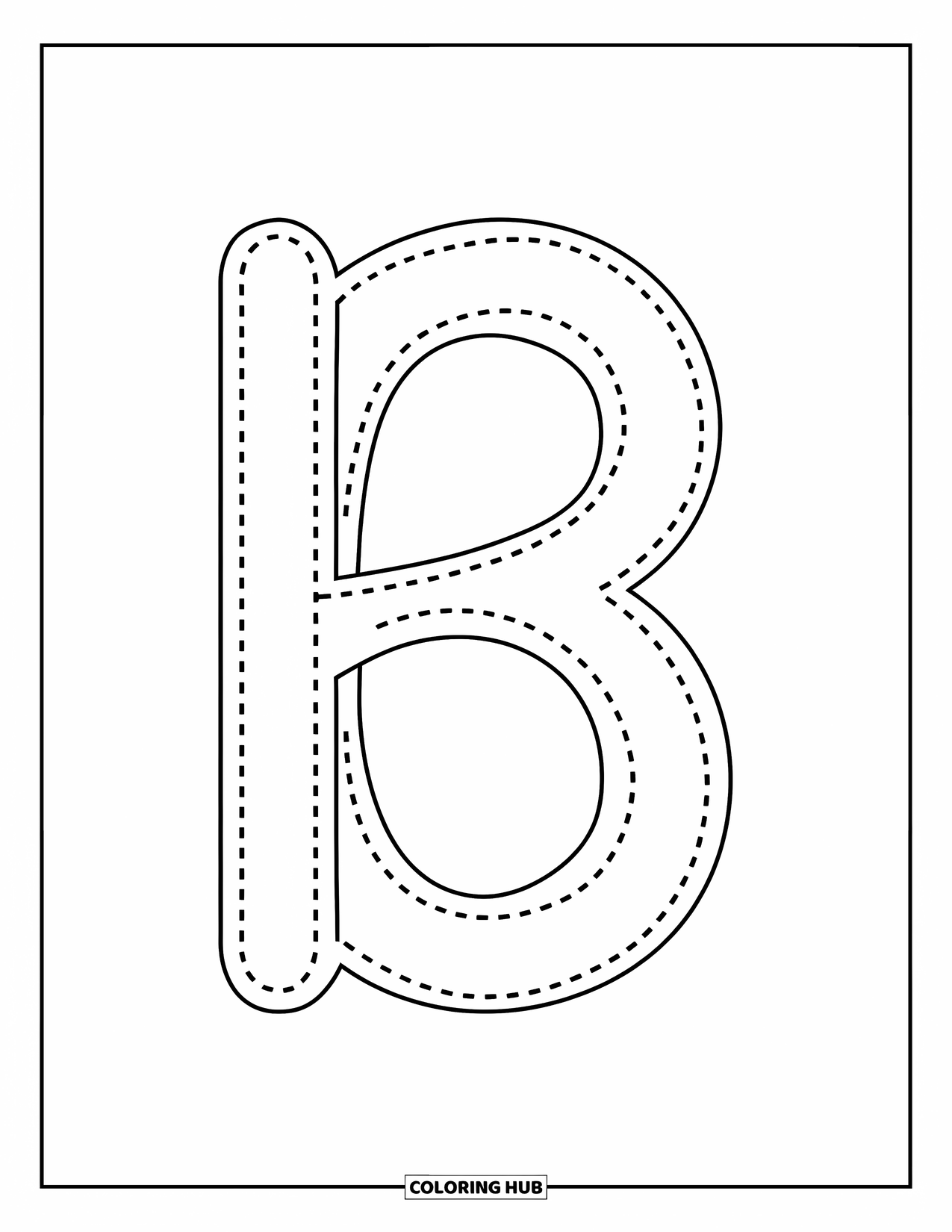 Letter B Coloring Page for Kids: Lowercase b with bold dotted lines, perfect for beginner writers