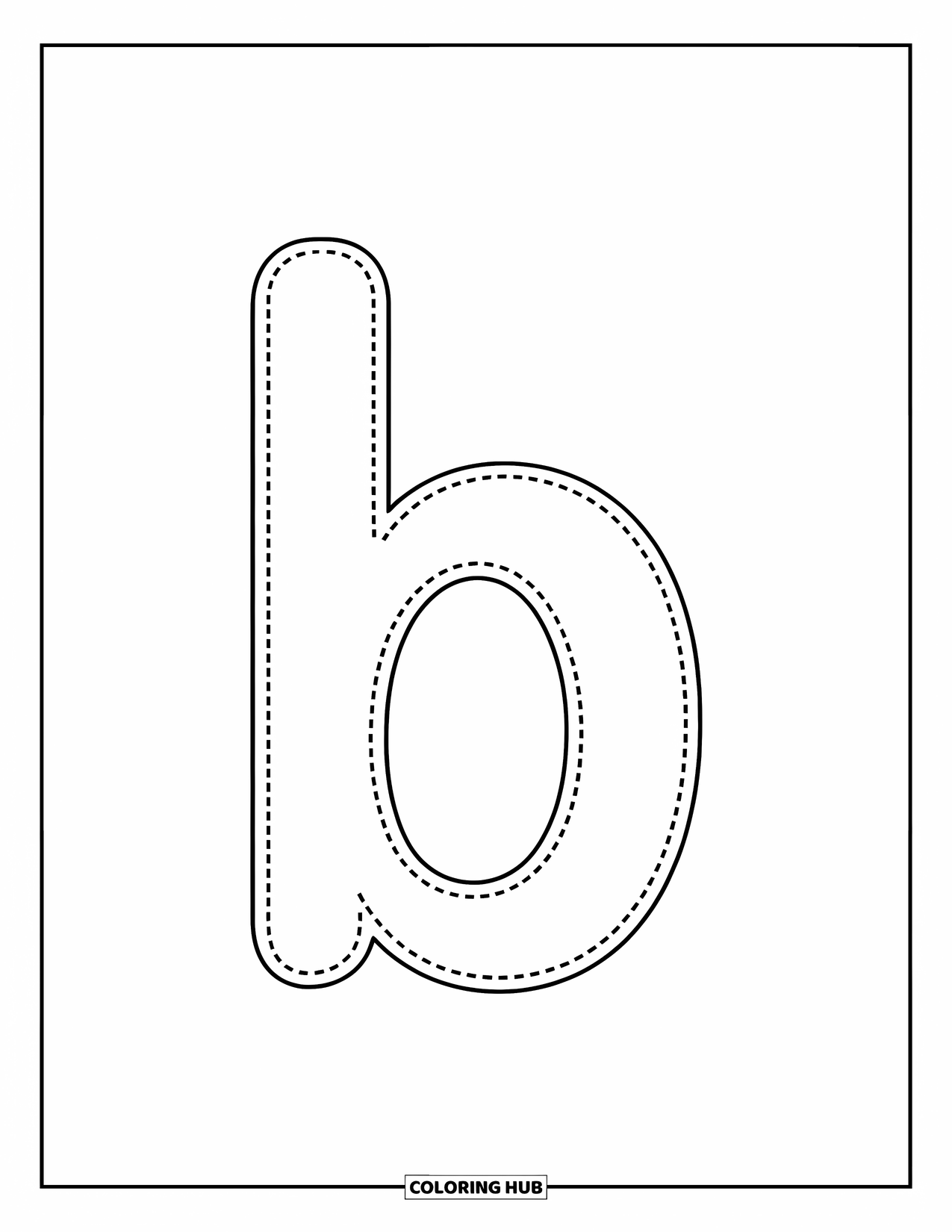 Letter B Coloring Page for Kids: Preschool-friendly lowercase b in dotted style for tracing