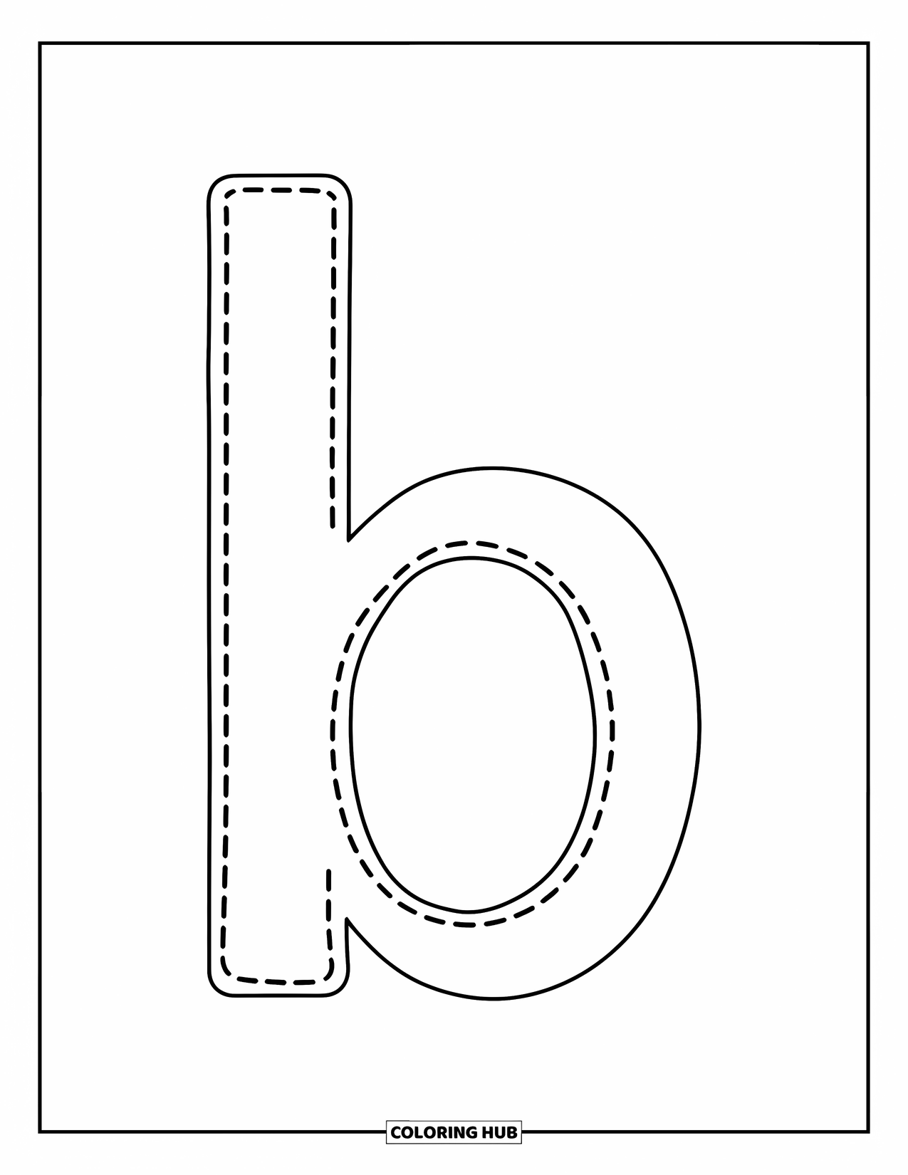 Letter B Coloring Page for Kids: Simple dotted lowercase b designed for early writing practice