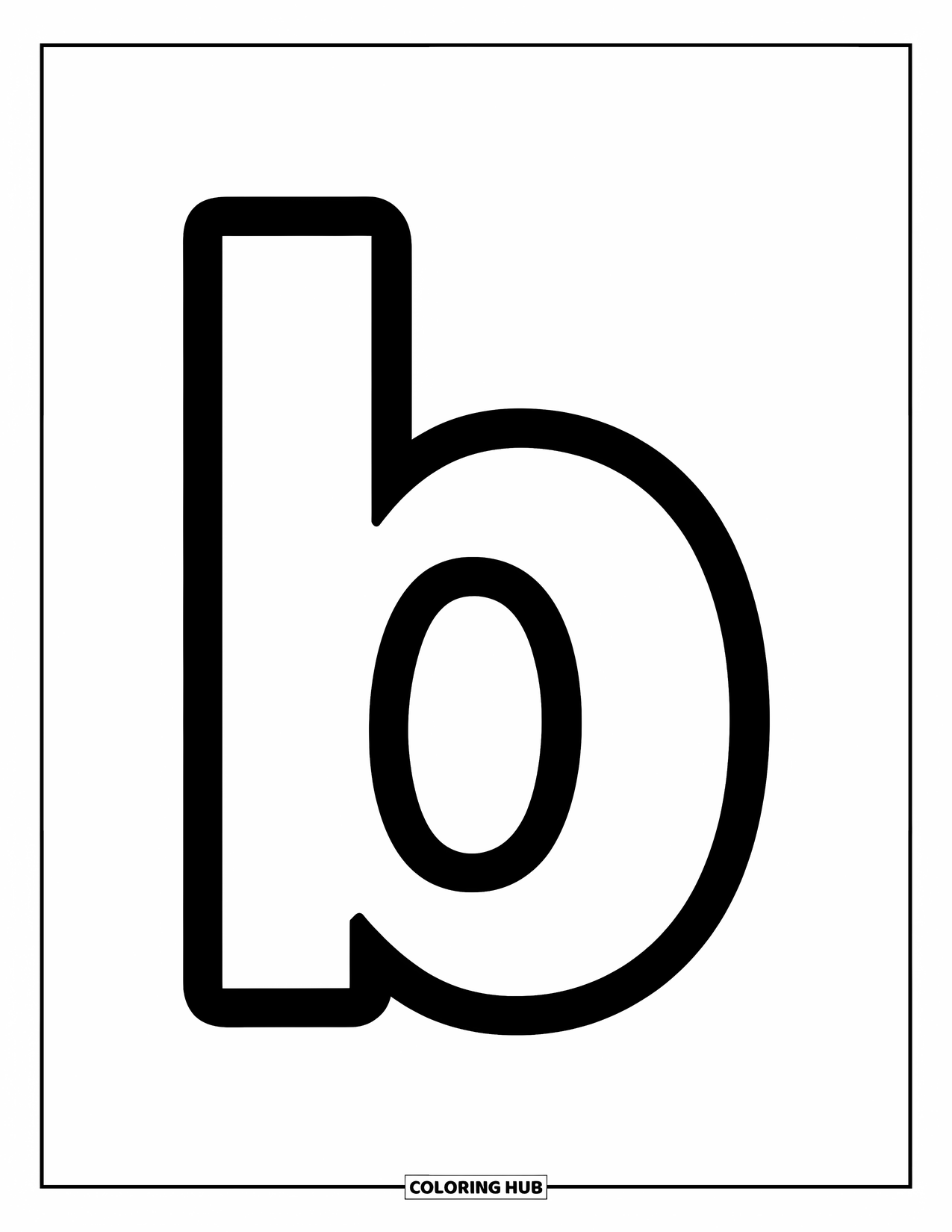 Letter B Coloring Page for Kids: Thick lowercase b with clear outline, made for preschool coloring