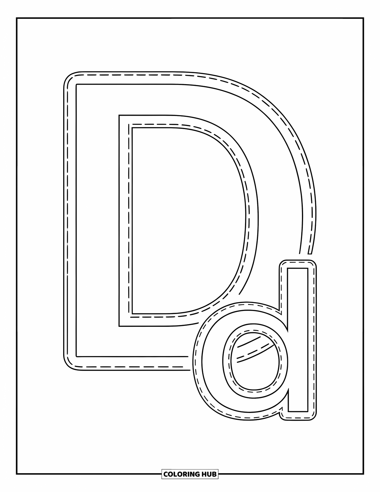 Letter D Coloring Page for Kids: A clear dotted outline of D and d helps preschoolers trace confidently