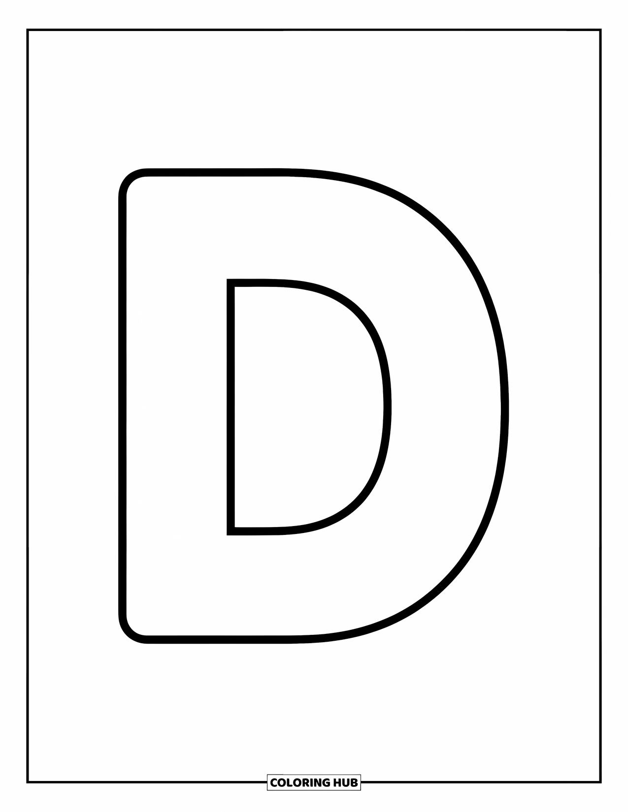 Letter D Coloring Page for Kids: Bold D and d sit together, ready for fun and easy coloring