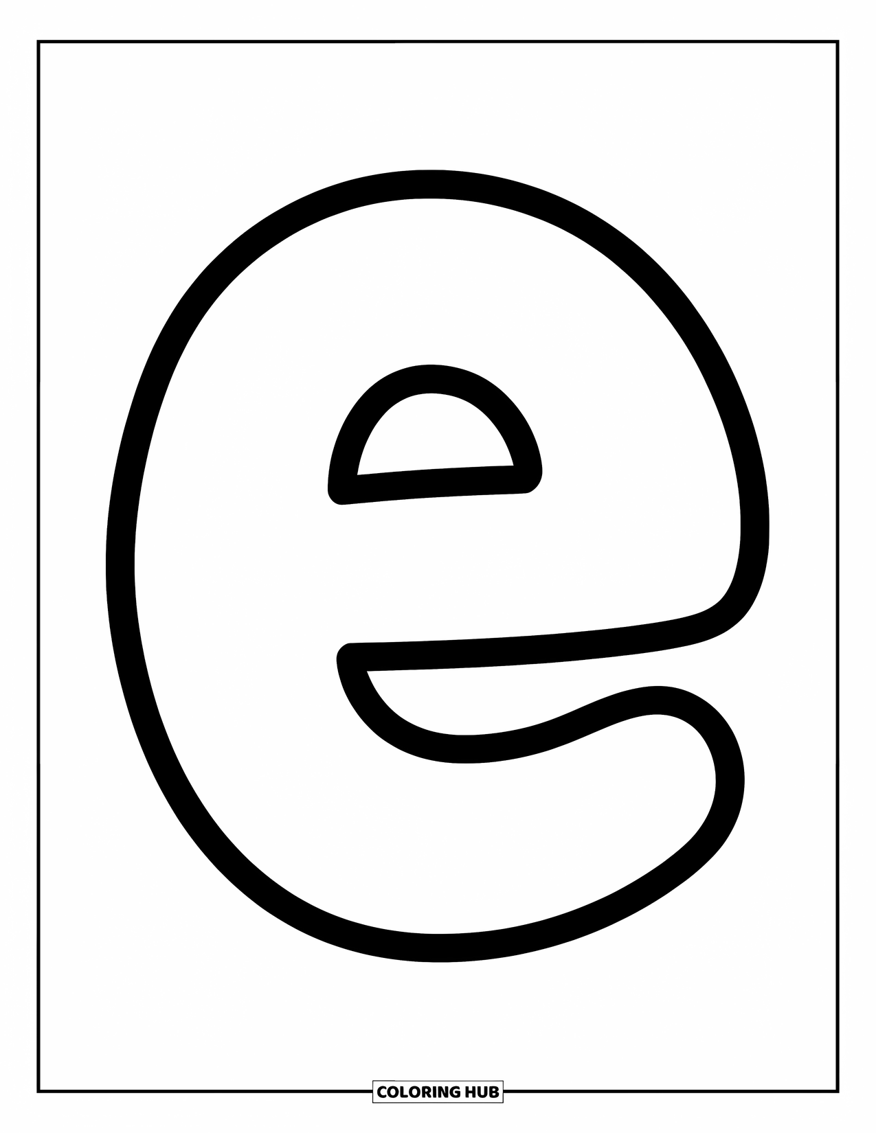 Letter E Coloring Page for Kids: A cheerful little e with thick lines is centered and ready to be colored