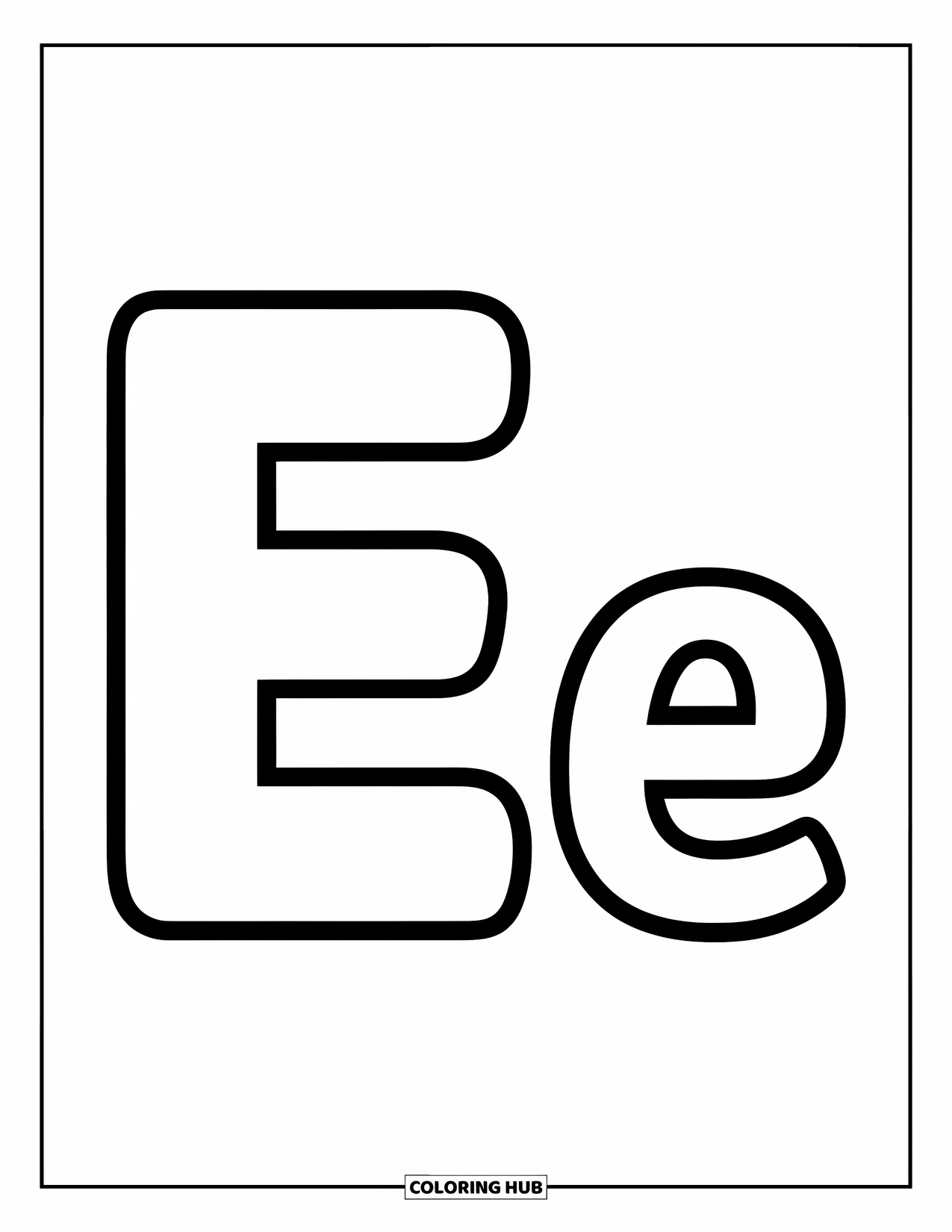 Letter E Coloring Page for Kids: A playful E and simple e stand side by side with bold, chunky outlines