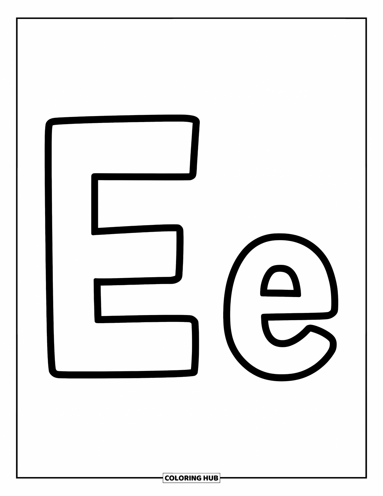 Letter E Coloring Page for Kids: Big E and little e stand side by side with bold, playful outlines