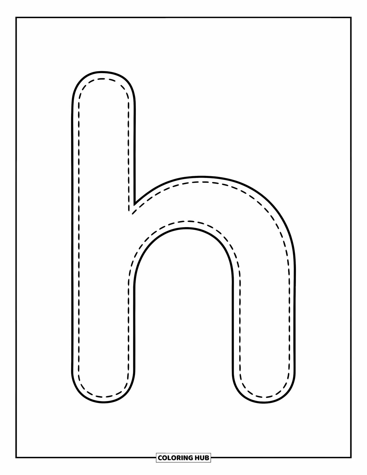 Letter H Coloring Page for Kids: A dotted letter H perfect for tracing and early writing practice
