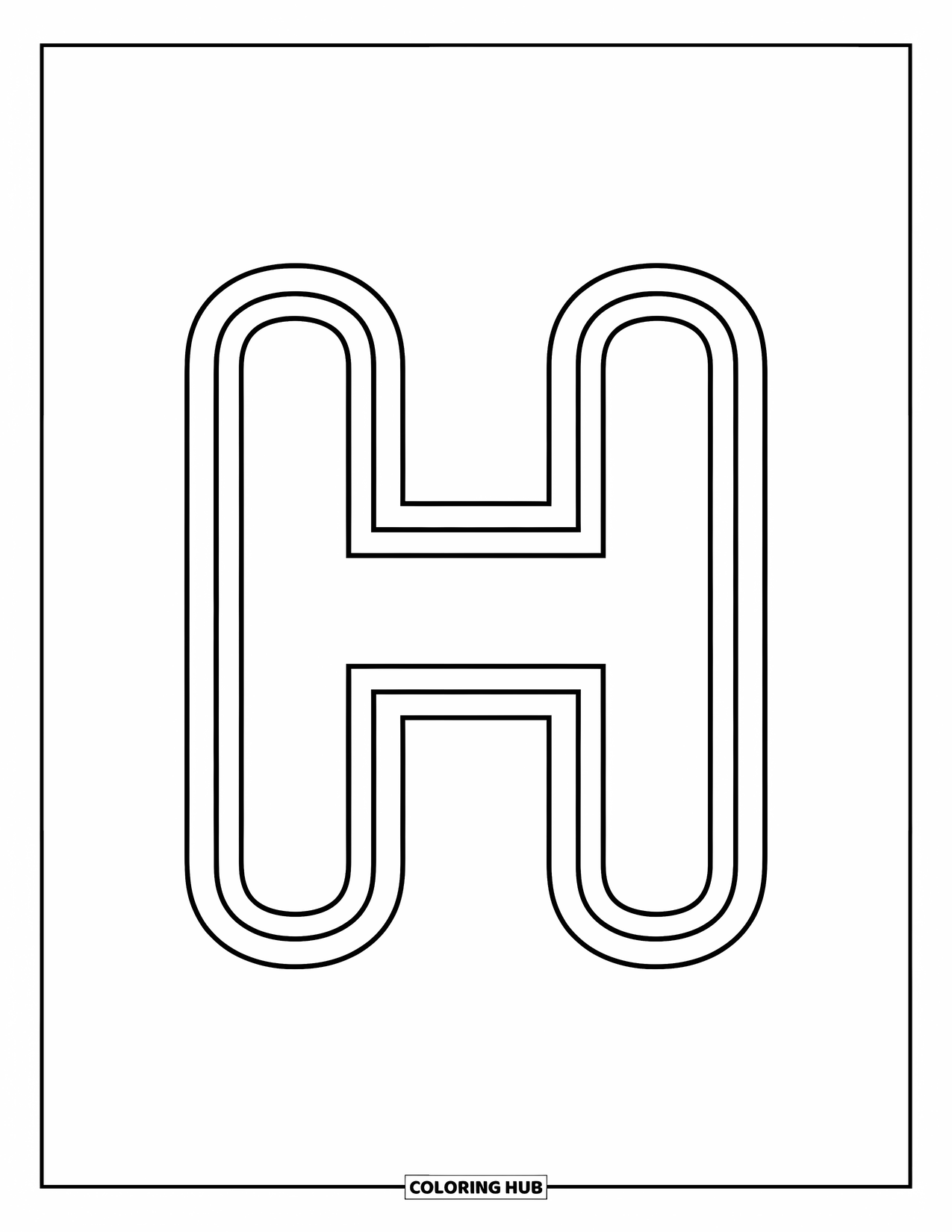 Letter H Coloring Page for Kids: A happy, bold letter H that stands out in the middle