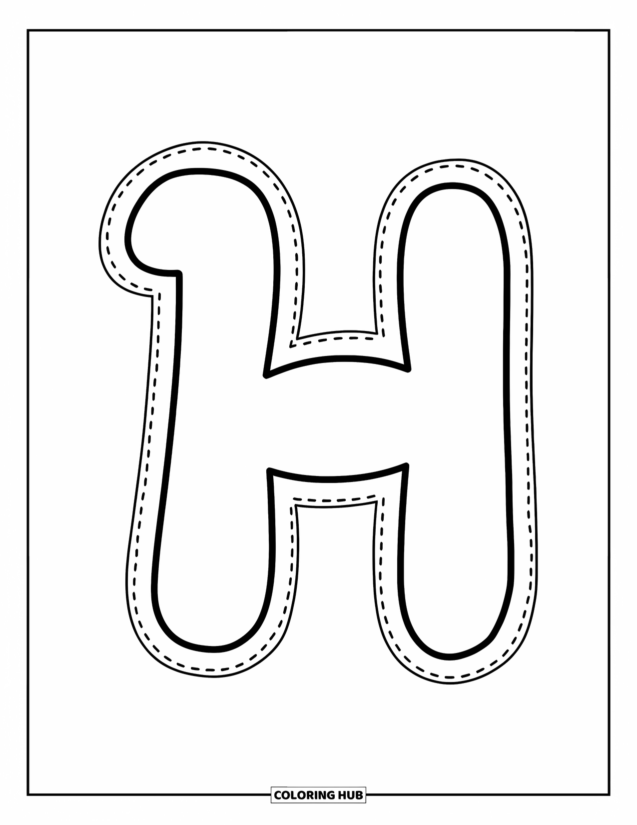 Letter H Coloring Page for Kids: A playful dotted H with curves, great for little hands to trace