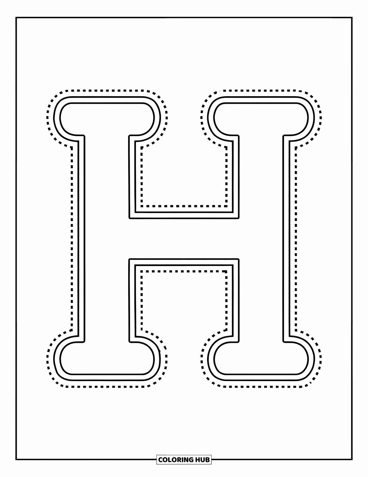 Letter H Coloring Page for Kids: A simple dotted letter H for preschoolers to trace and enjoy