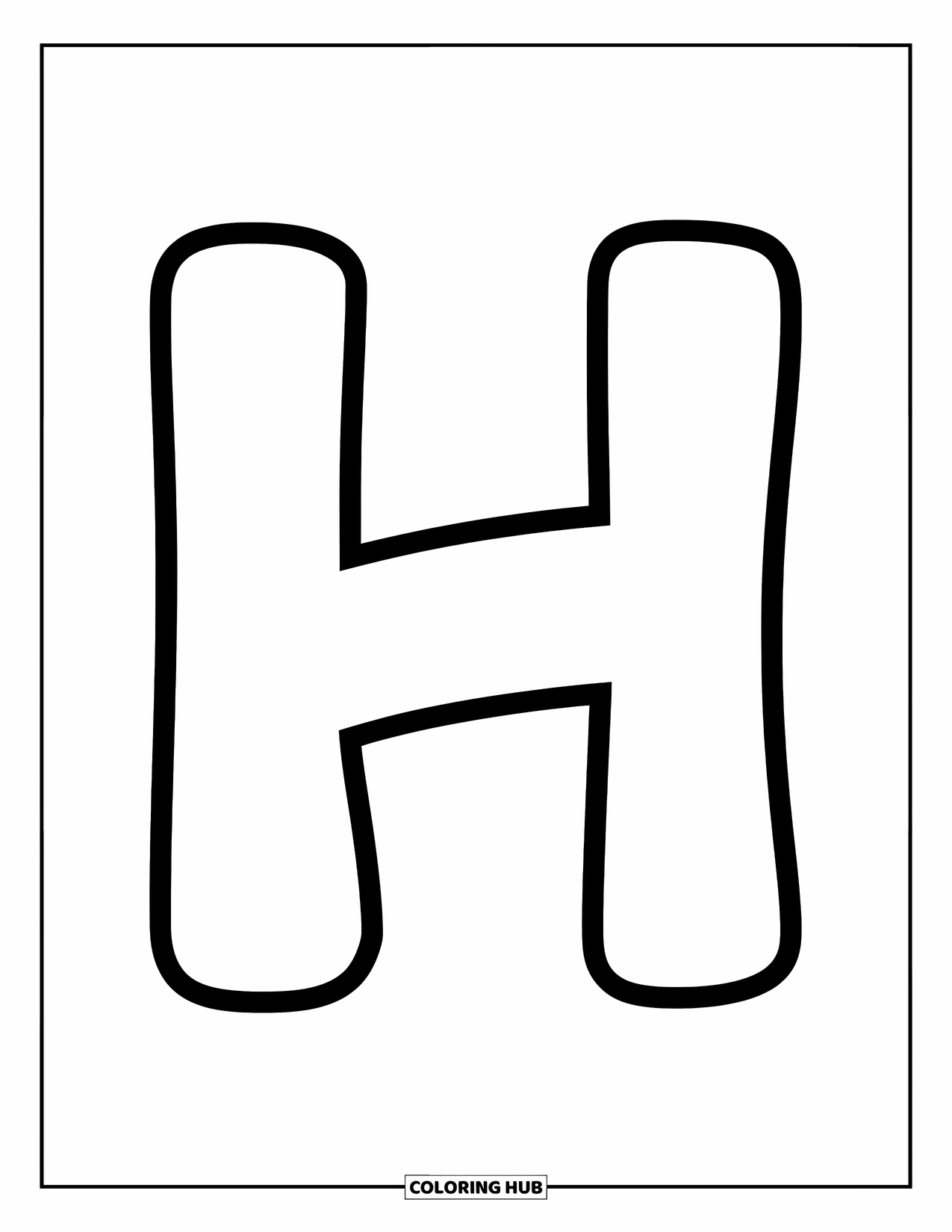 Letter H Coloring Page for Kids: Big, bold H in the center with a fun, playful vibe