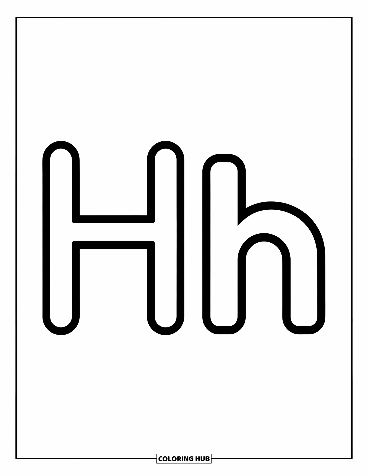Letter H Coloring Page for Kids: Bold uppercase and lowercase H together in a cheerful design