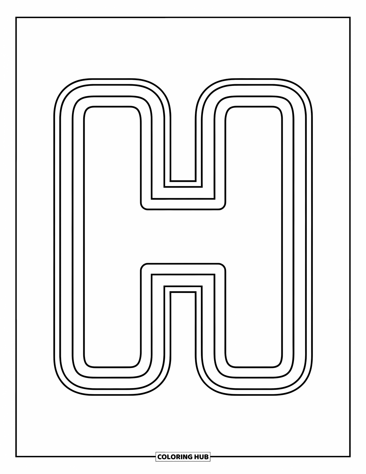 Letter H Coloring Page for Kids: Chunky lowercase h centered and ready for preschool coloring fun
