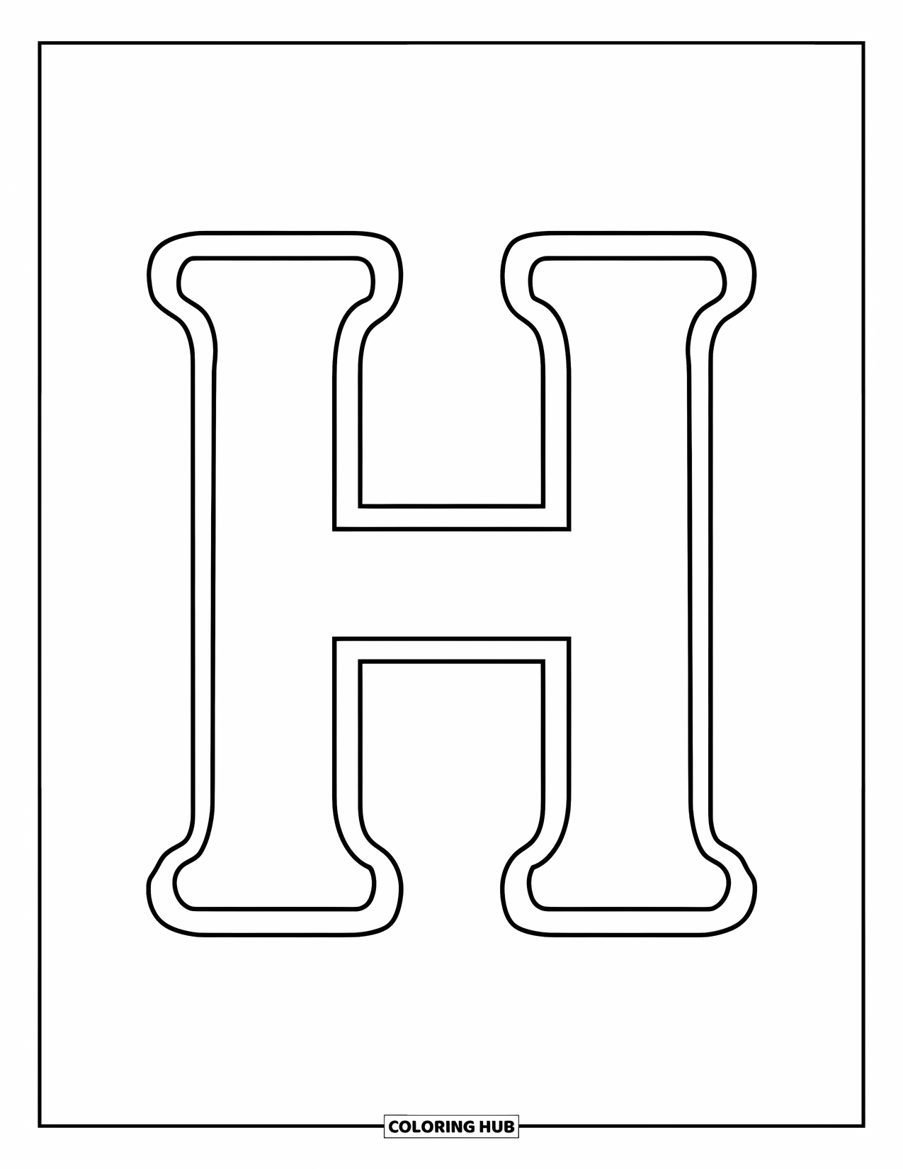 Letter H Coloring Page for Kids: Simple and bold uppercase H, easy and inviting to color