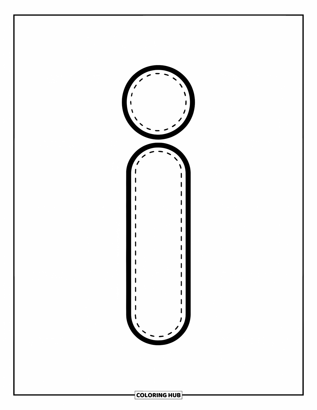 Letter I Coloring Page for Kids: A cheerful dotted letter I helps preschoolers trace with ease