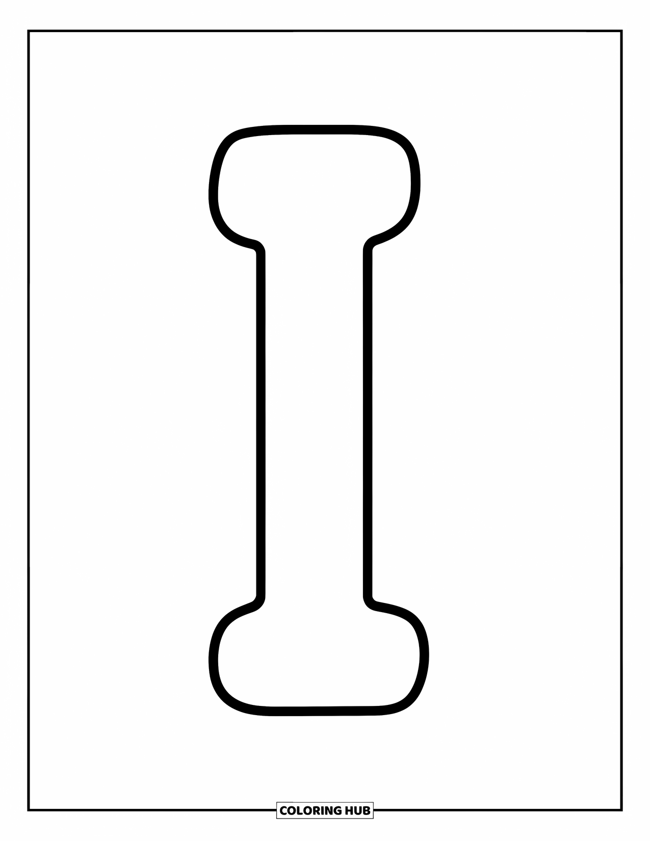 Letter I Coloring Page for Kids: A large, bold letter I is centered with simple, playful lines