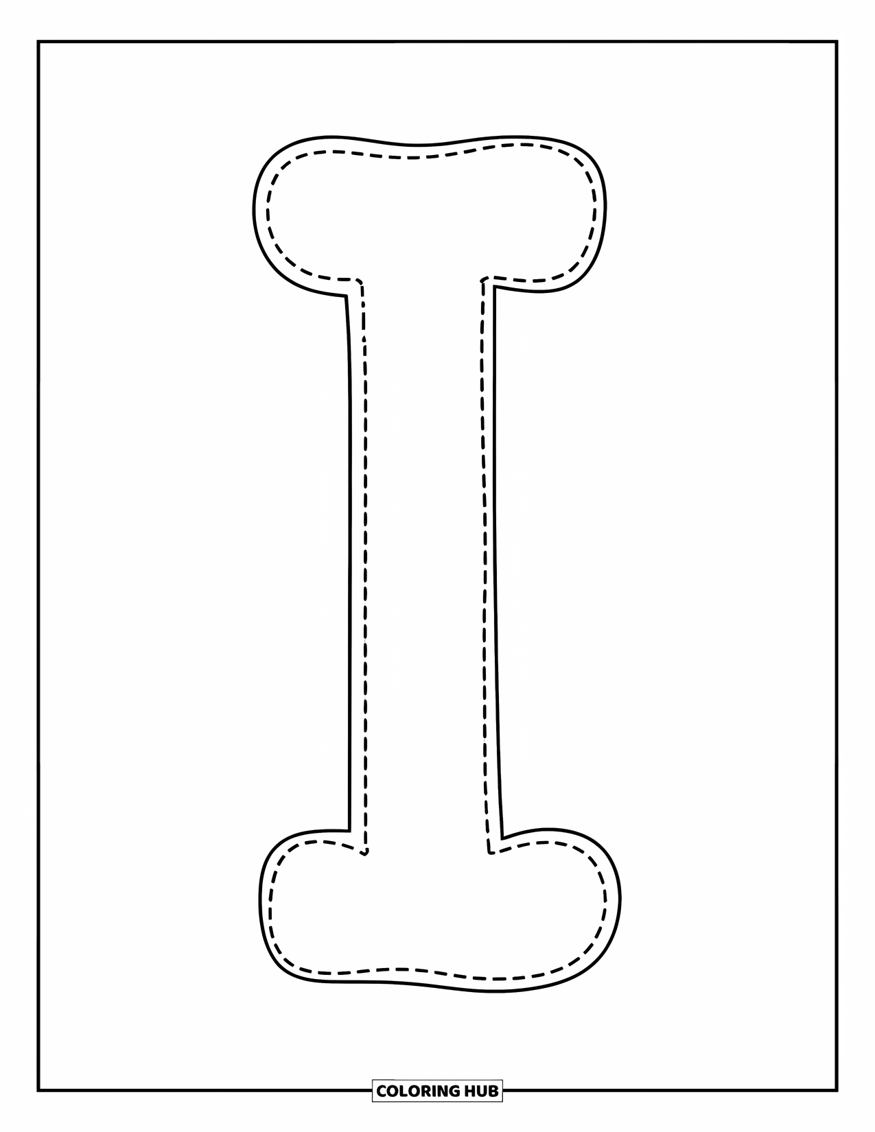 Letter I Coloring Page for Kids: A large dotted letter I designed for tracing practice