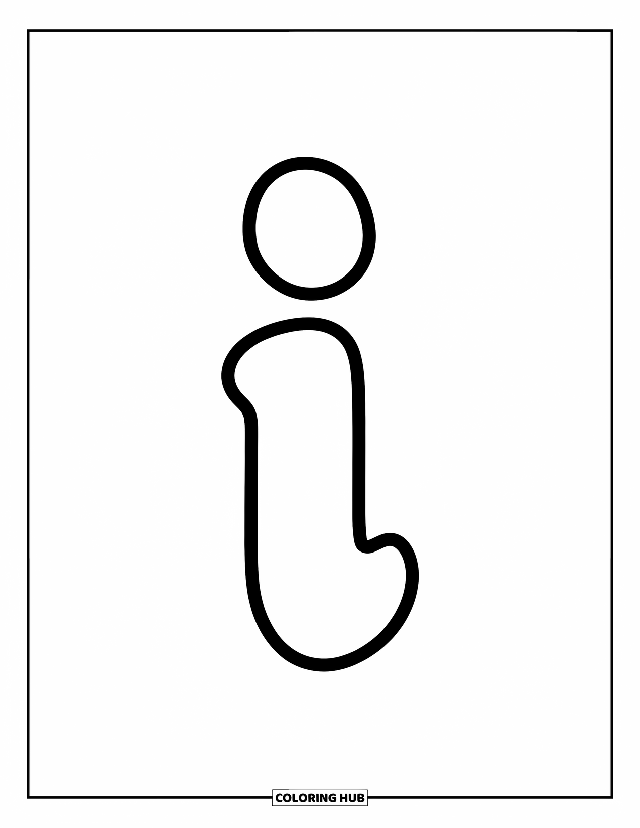 Letter I Coloring Page for Kids: A thick-outlined lowercase i stands proudly in the center