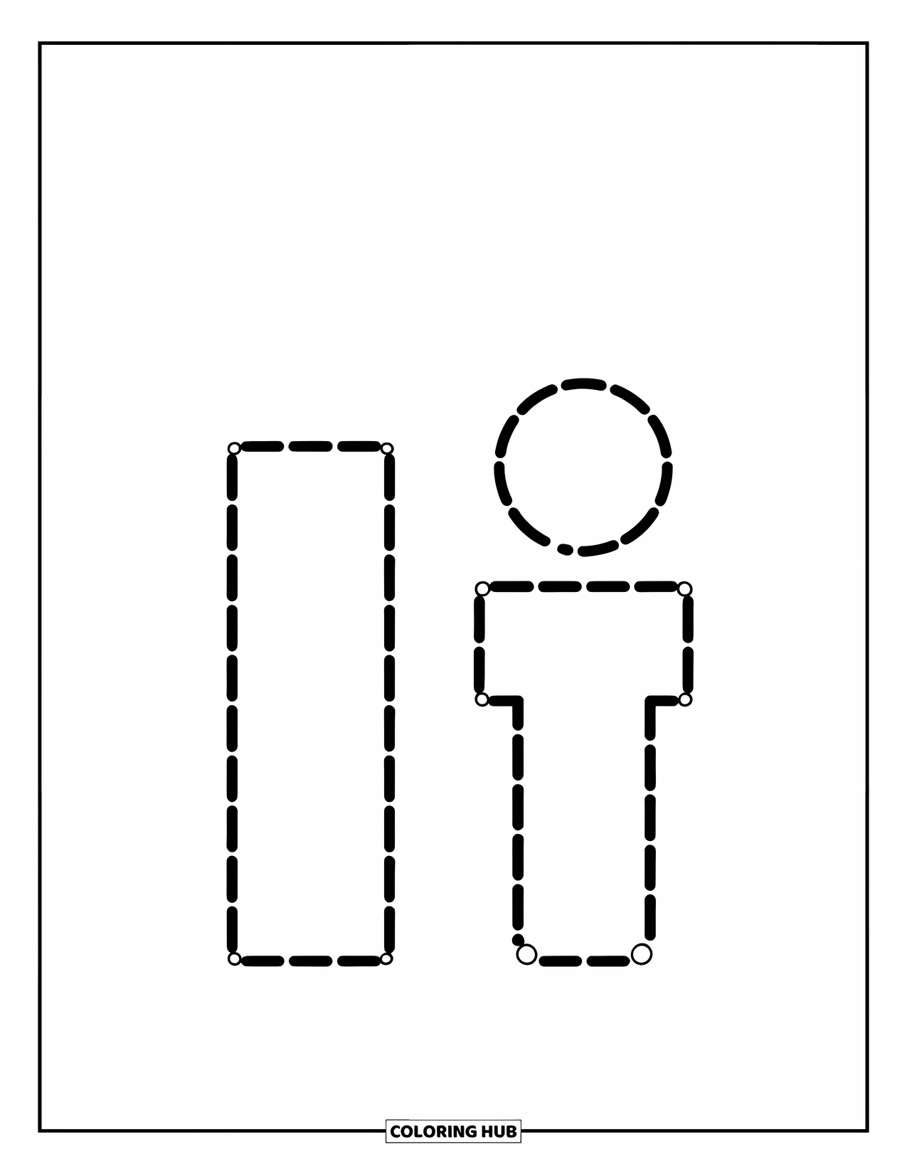 Letter I Coloring Page for Kids: Letters I and i have dotted outlines, perfect for tracing practice