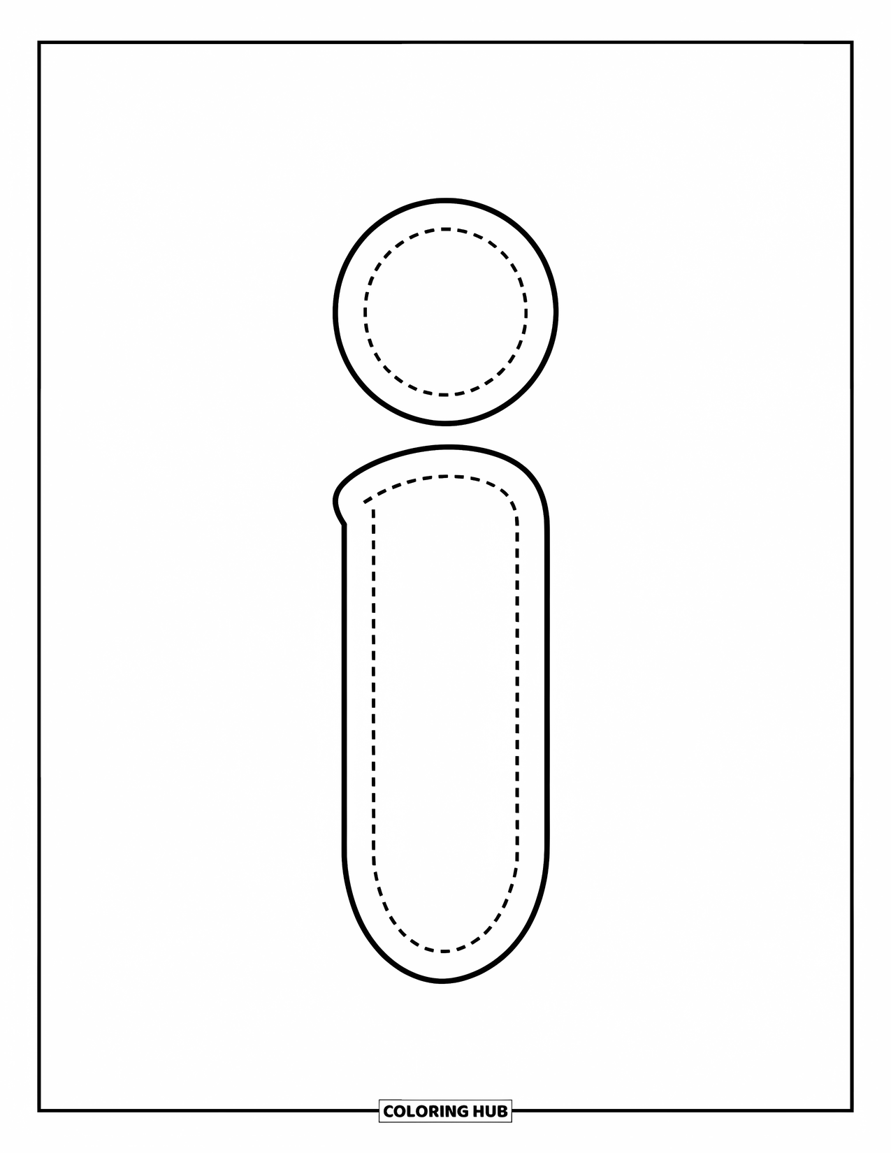 Letter I Coloring Page for Kids: Simple and clear, the dotted lowercase i is perfect for writing practice
