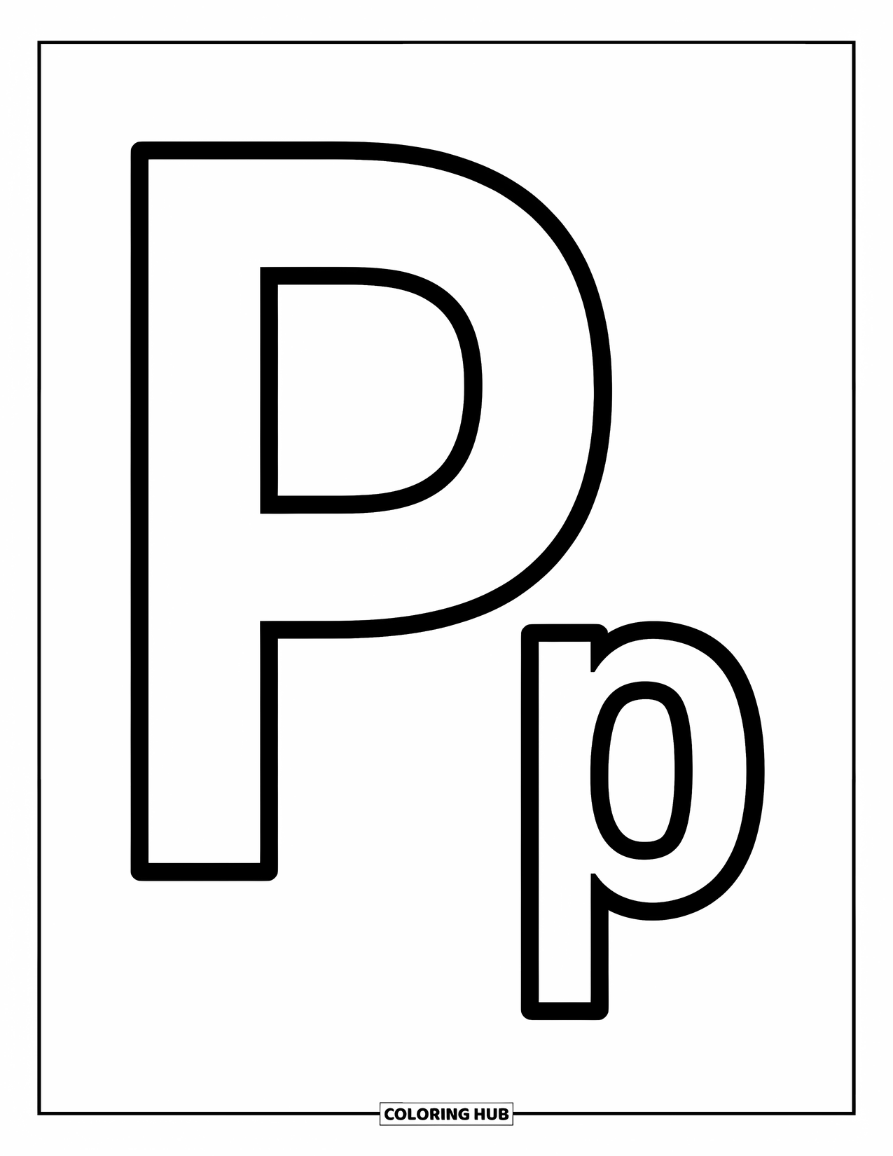Letter P Coloring Page for Kids: A big and little P side by side with bold outlines for easy coloring fun