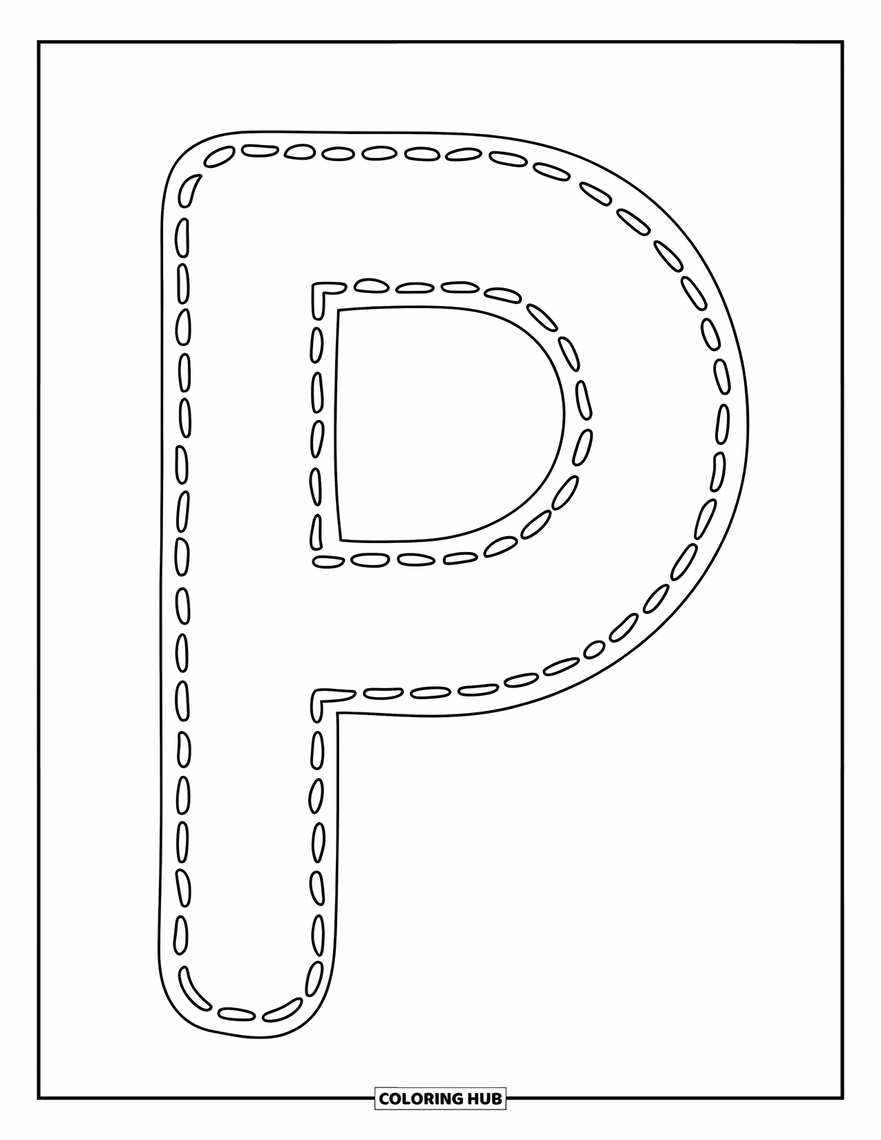 Letter P Coloring Page for Kids: A dotted uppercase P designed for preschoolers to trace with ease and confidence