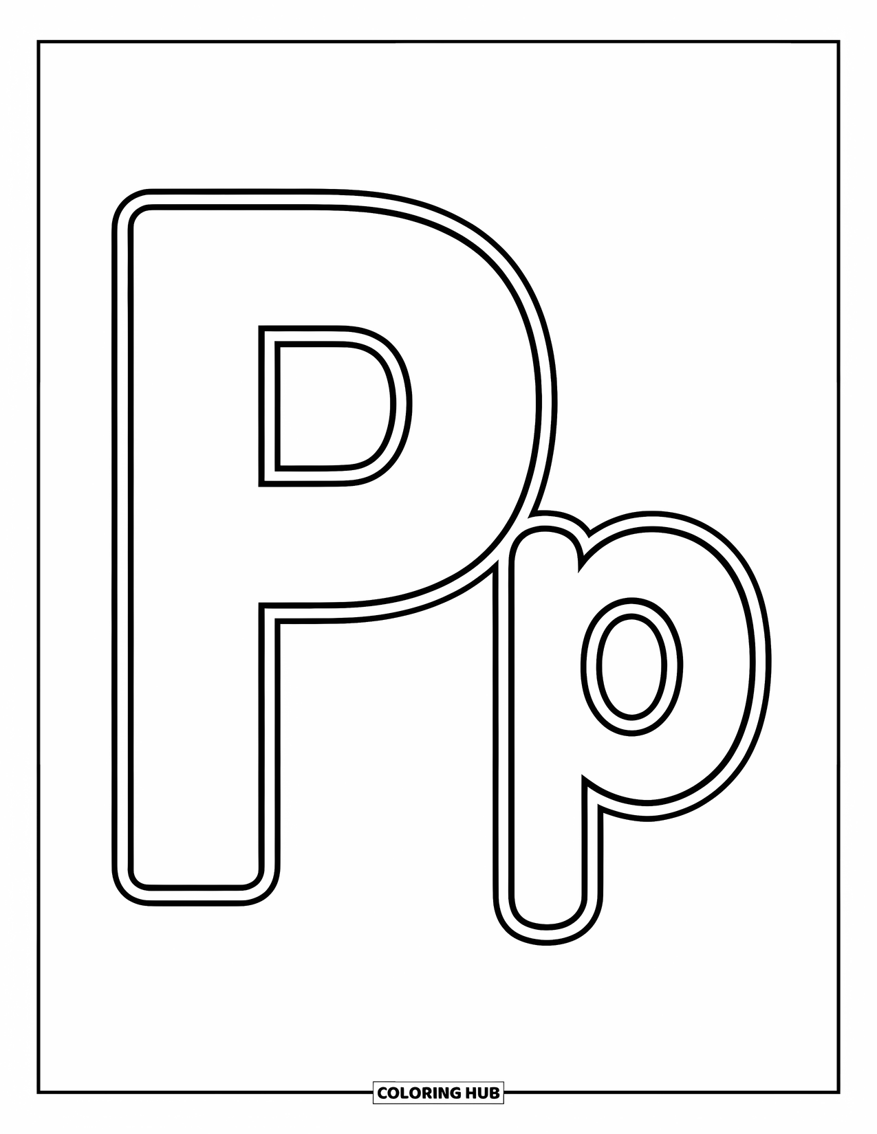 Letter P Coloring Page for Kids: A large and small P with bold outlines, perfect for preschool coloring activities