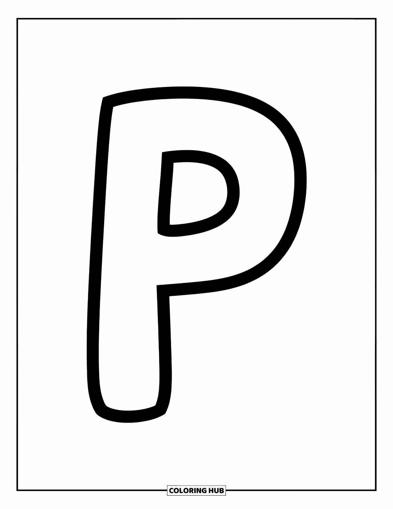 Letter P Coloring Page for Kids: A playful lowercase p with thick lines, great for preschoolers learning letters