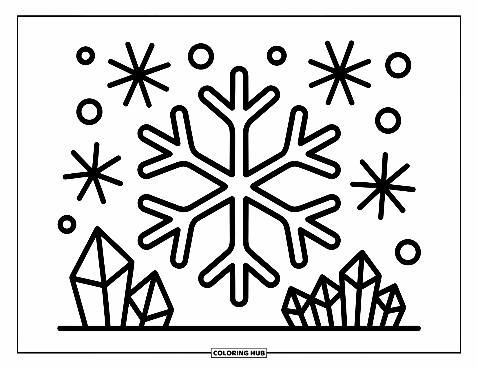 Kolorowanka Mandala dla dorosłych: Duży płatek śniegu z maleńkimi czapkami, rękawiczkami i kropkami w uroczym, zimowym wzorze