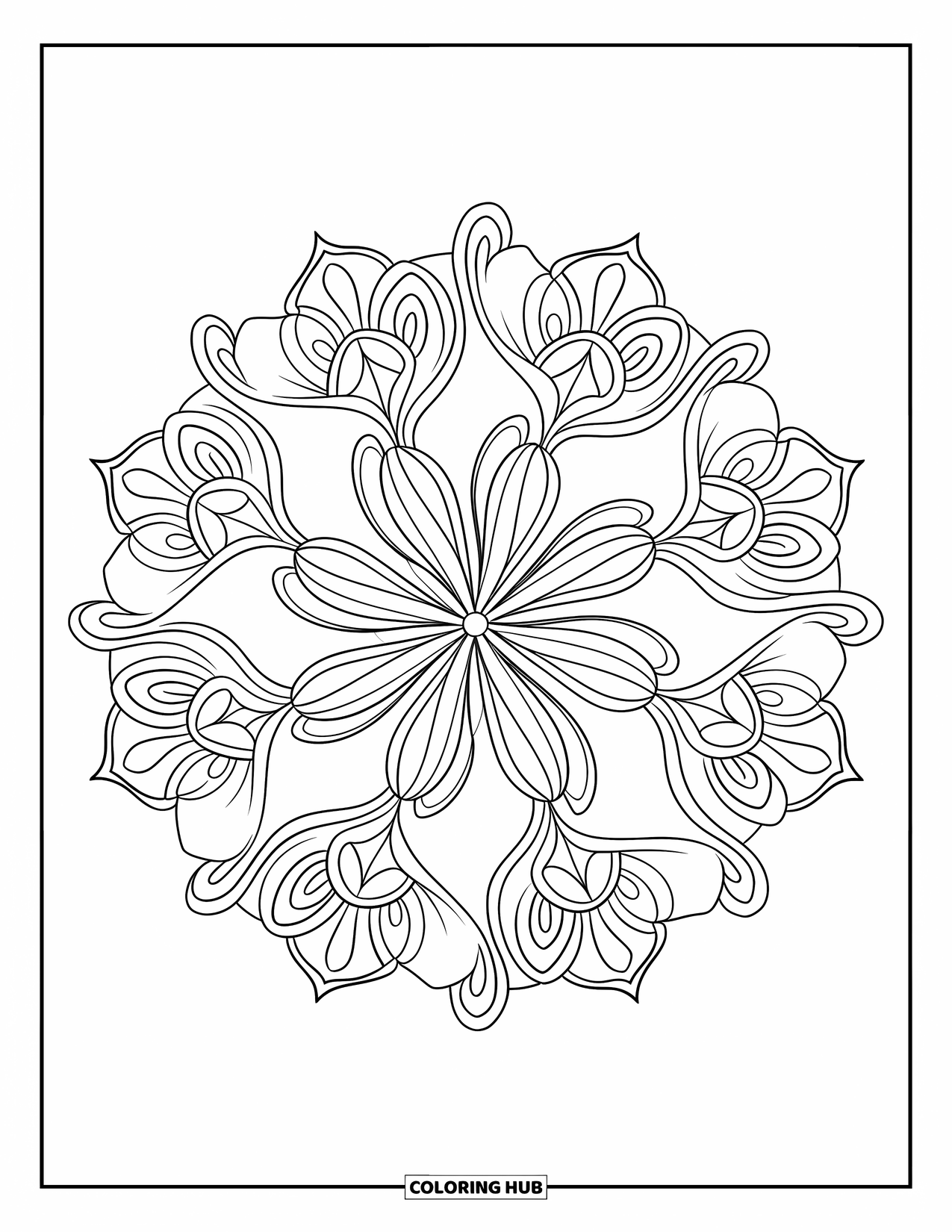Kolorowanka Mandala dla dorosłych: Elegancki wzór mandali z liniami filigranowymi i kształtami płatków