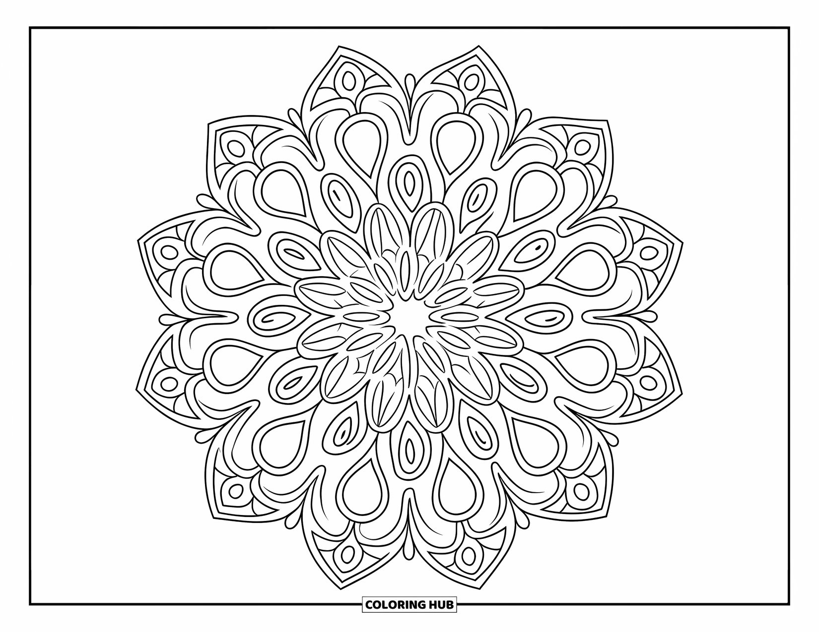 Kolorowanka Mandala dla dorosłych: Mandala w stylu koronki z pętlami, łukami i formami płatków w doskonałej symetrii