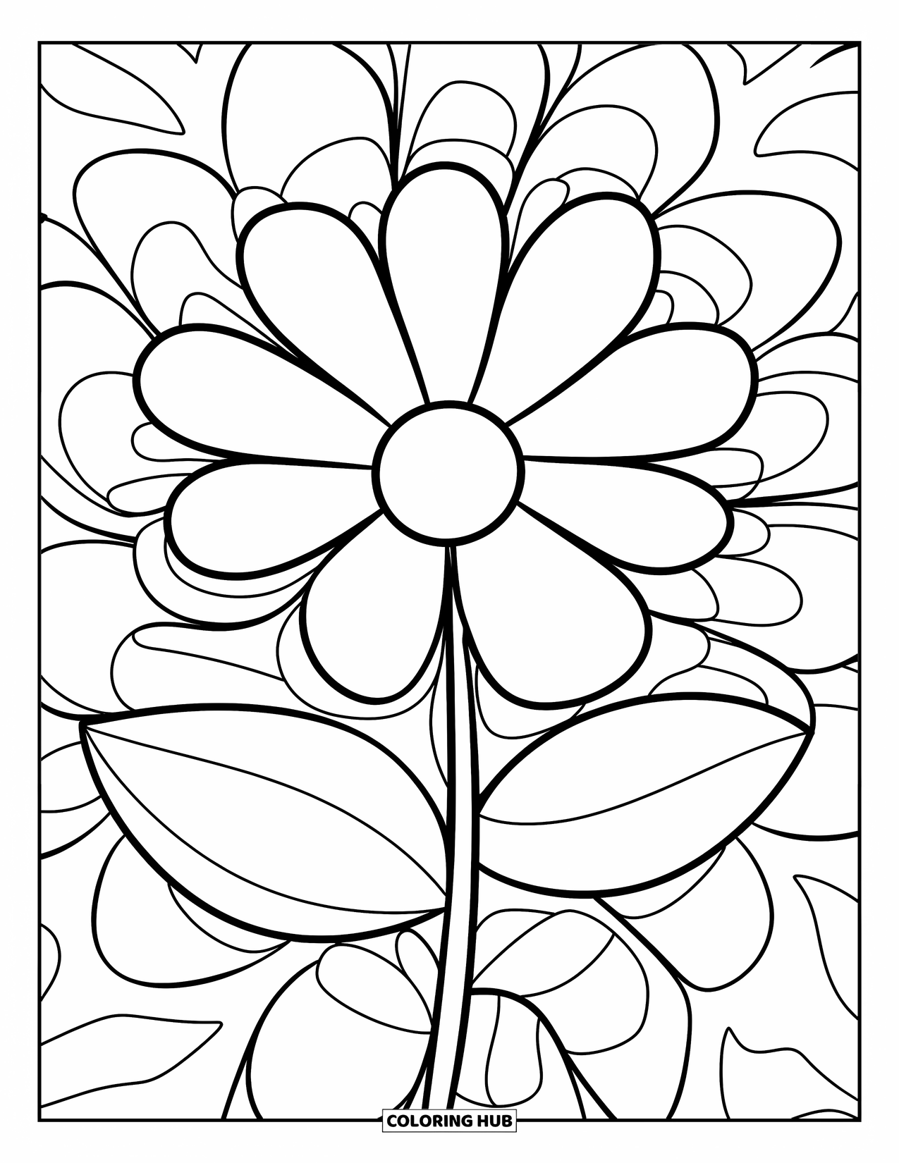 Kolorowanka Mandala dla dzieci: Duży kwiat otoczony łatwymi do pokolorowania liśćmi w radosnej mandali