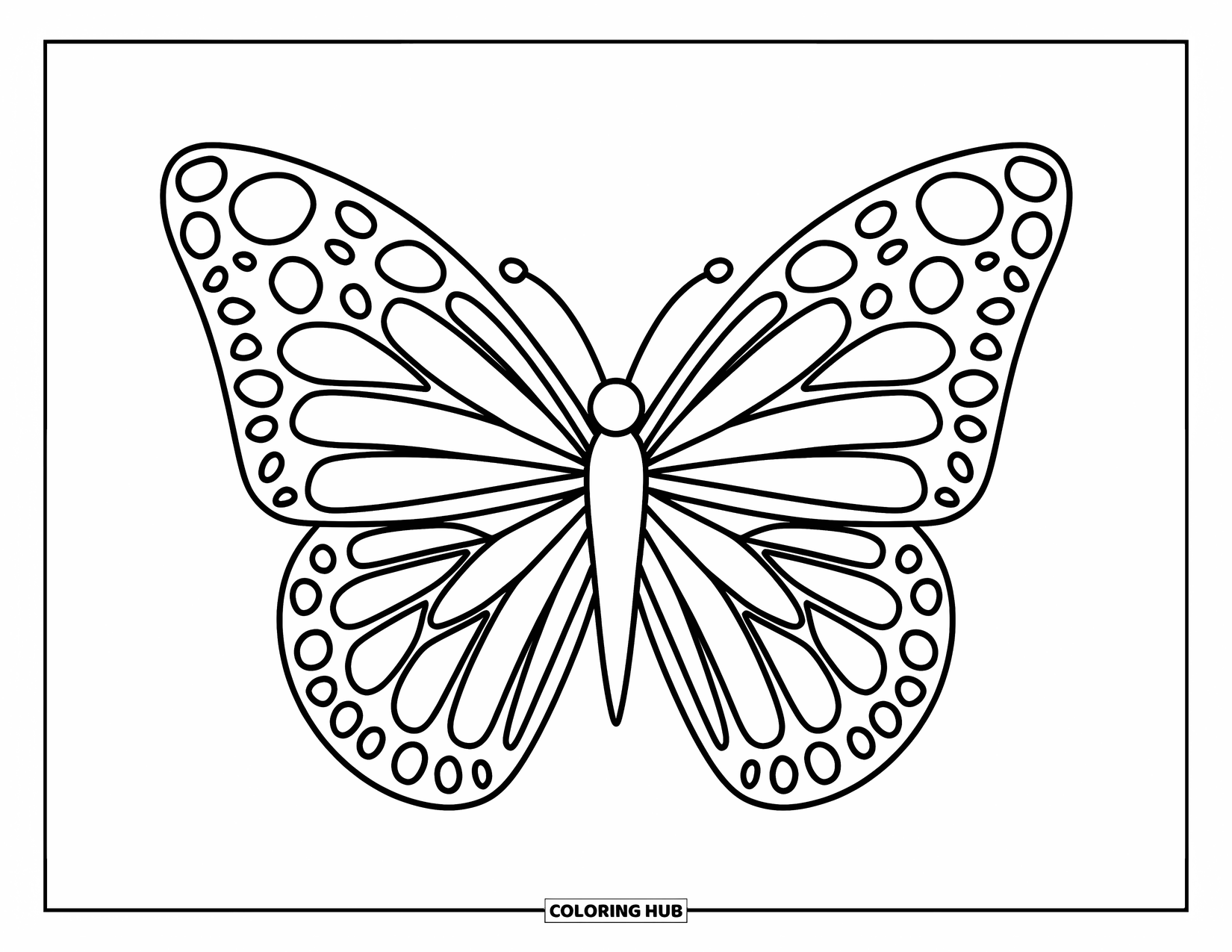 Kolorowanka Mandala dla dzieci: Motyl z dużymi skrzydłami i płatkami tworzącymi zabawną, zewnętrzną mandalę