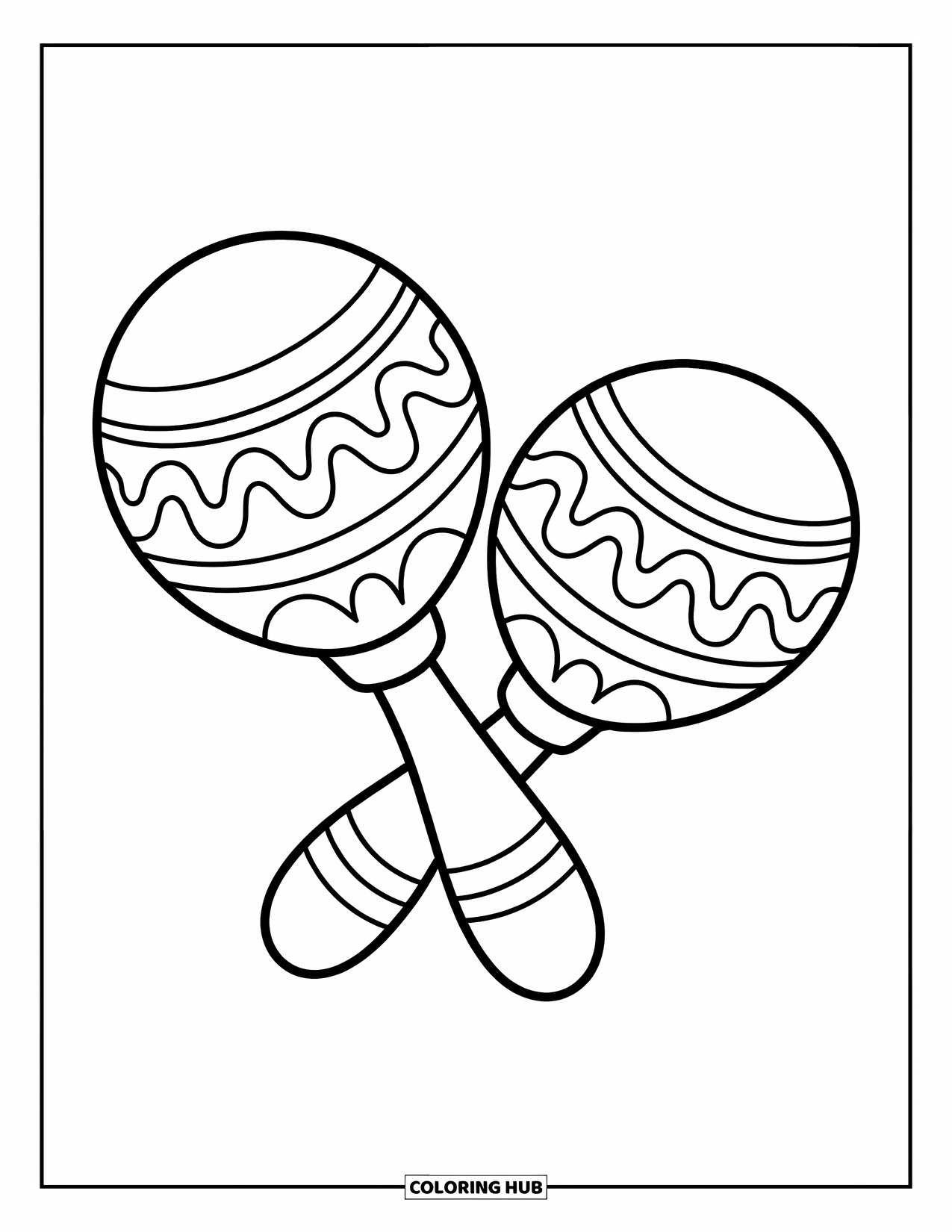 Coloriage de musique pour enfants : Des maracas amicales avec des motifs incurvés et un design joyeux