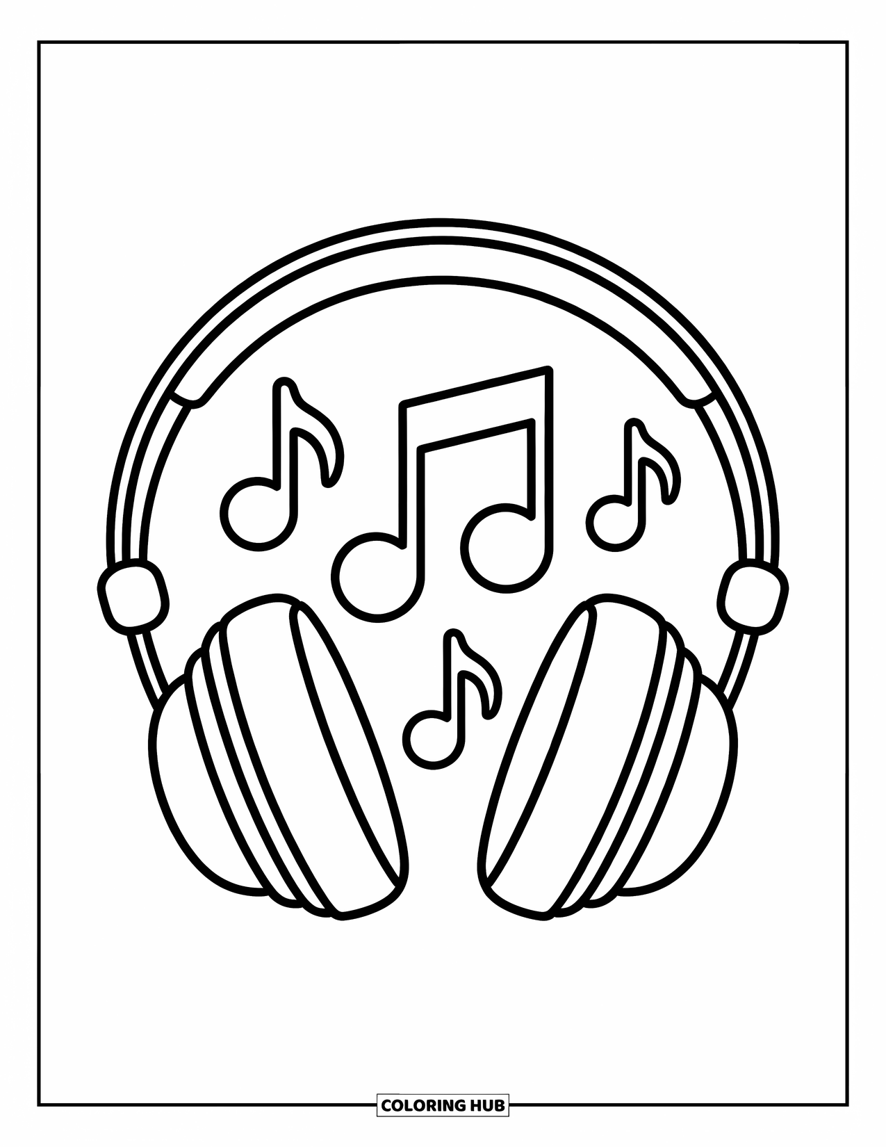 Coloriage de musique pour enfants : Des écouteurs ludiques avec des notes de musique et des formes simples et joyeuses